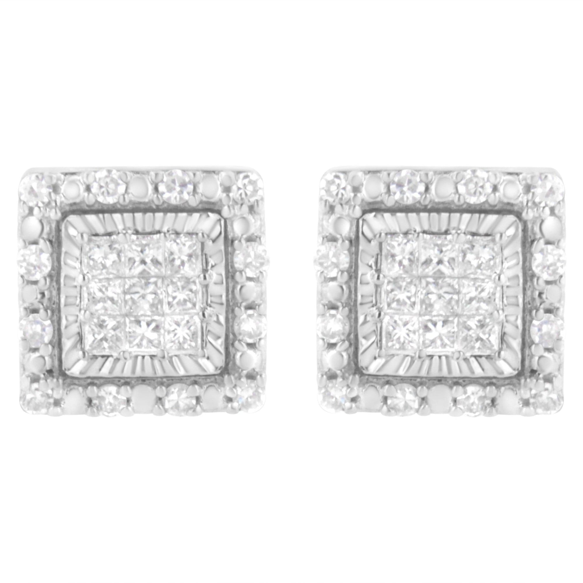 10K White Gold 1/2 cttw Invisible Set Princess-Cut Diamond Square Stud Earring (I-J Color, I1-I2 Clarity) - LinkagejewelrydesignLinkagejewelrydesign