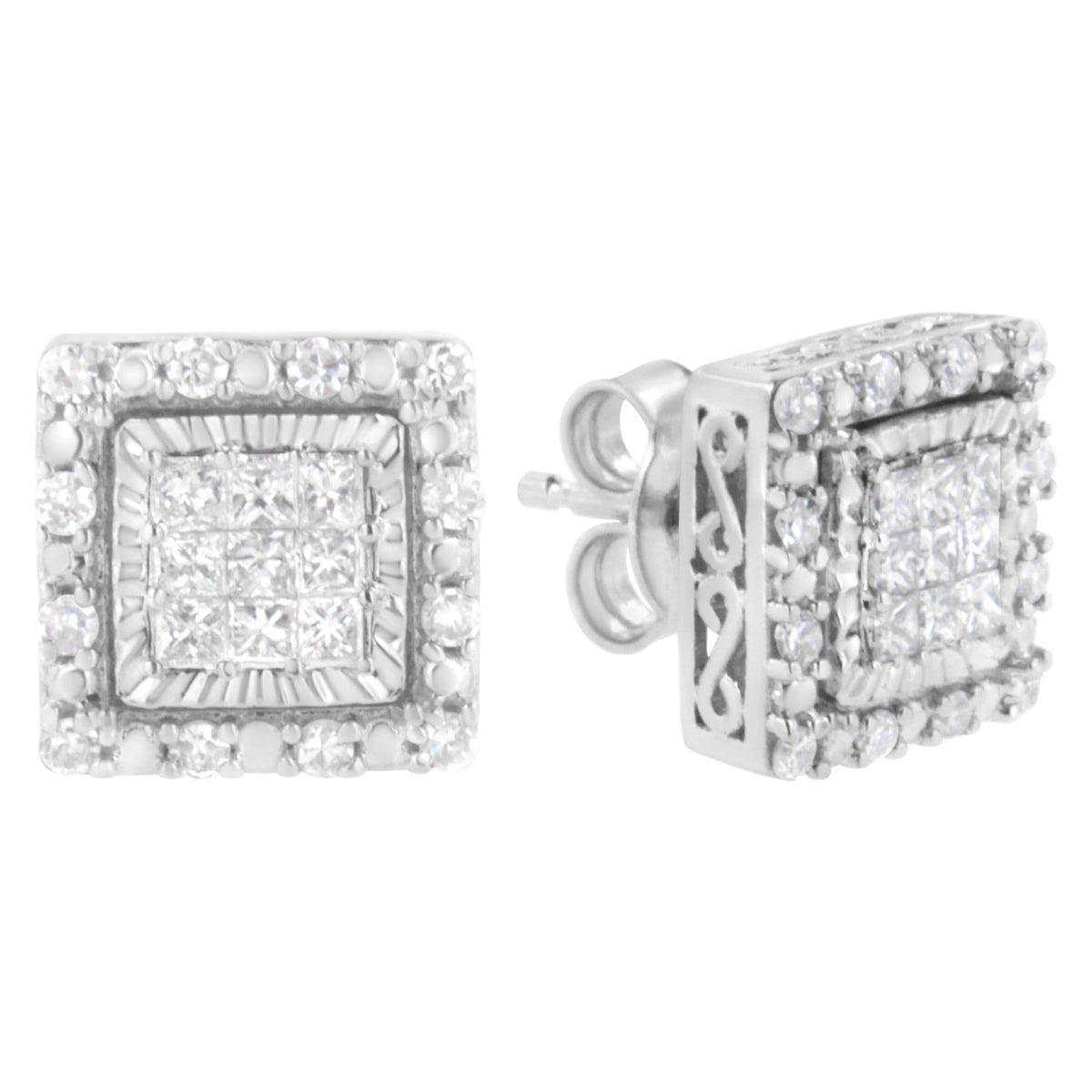 10K White Gold 1/2 cttw Invisible Set Princess-Cut Diamond Square Stud Earring (I-J Color, I1-I2 Clarity) - LinkagejewelrydesignLinkagejewelrydesign