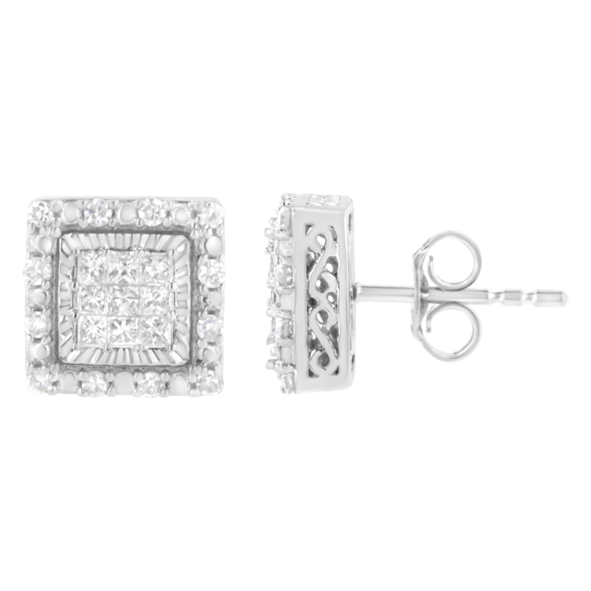 10K White Gold 1/2 cttw Invisible Set Princess-Cut Diamond Square Stud Earring (I-J Color, I1-I2 Clarity) - LinkagejewelrydesignLinkagejewelrydesign