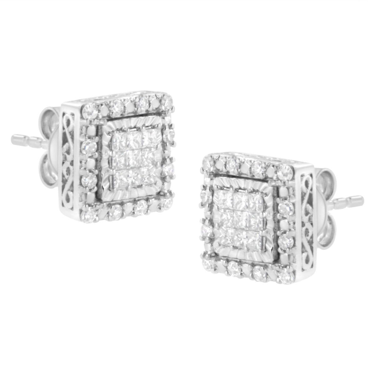 10K White Gold 1/2 cttw Invisible Set Princess-Cut Diamond Square Stud Earring (I-J Color, I1-I2 Clarity) - LinkagejewelrydesignLinkagejewelrydesign