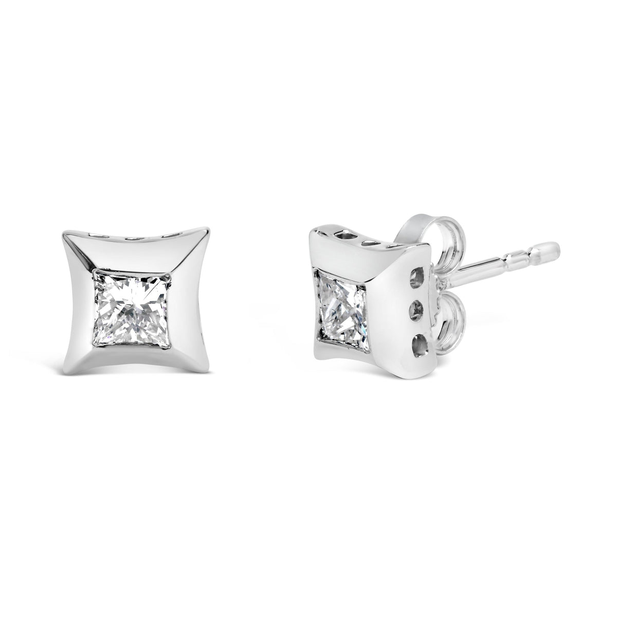 10K White Gold 1/2 Cttw Invisible Set Princess-Cut Diamond Stud Earrings (H-I Color, SI2-I1 Clarity) - LinkagejewelrydesignLinkagejewelrydesign