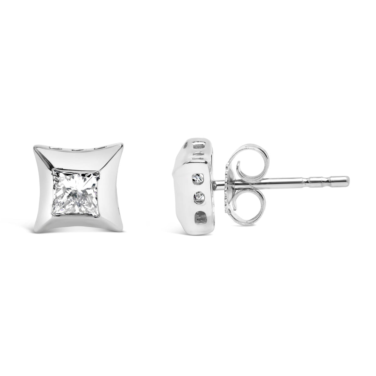 10K White Gold 1/2 Cttw Invisible Set Princess-Cut Diamond Stud Earrings (H-I Color, SI2-I1 Clarity) - LinkagejewelrydesignLinkagejewelrydesign