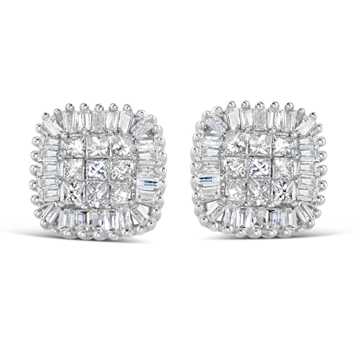 10K White Gold 1/2 Cttw Invisible-Set Princess Cut &amp; Prong-Set Baguette Diamond Composite Stud Earrings (H-I Color, I1-I2 Clarity) - LinkagejewelrydesignLinkagejewelrydesign