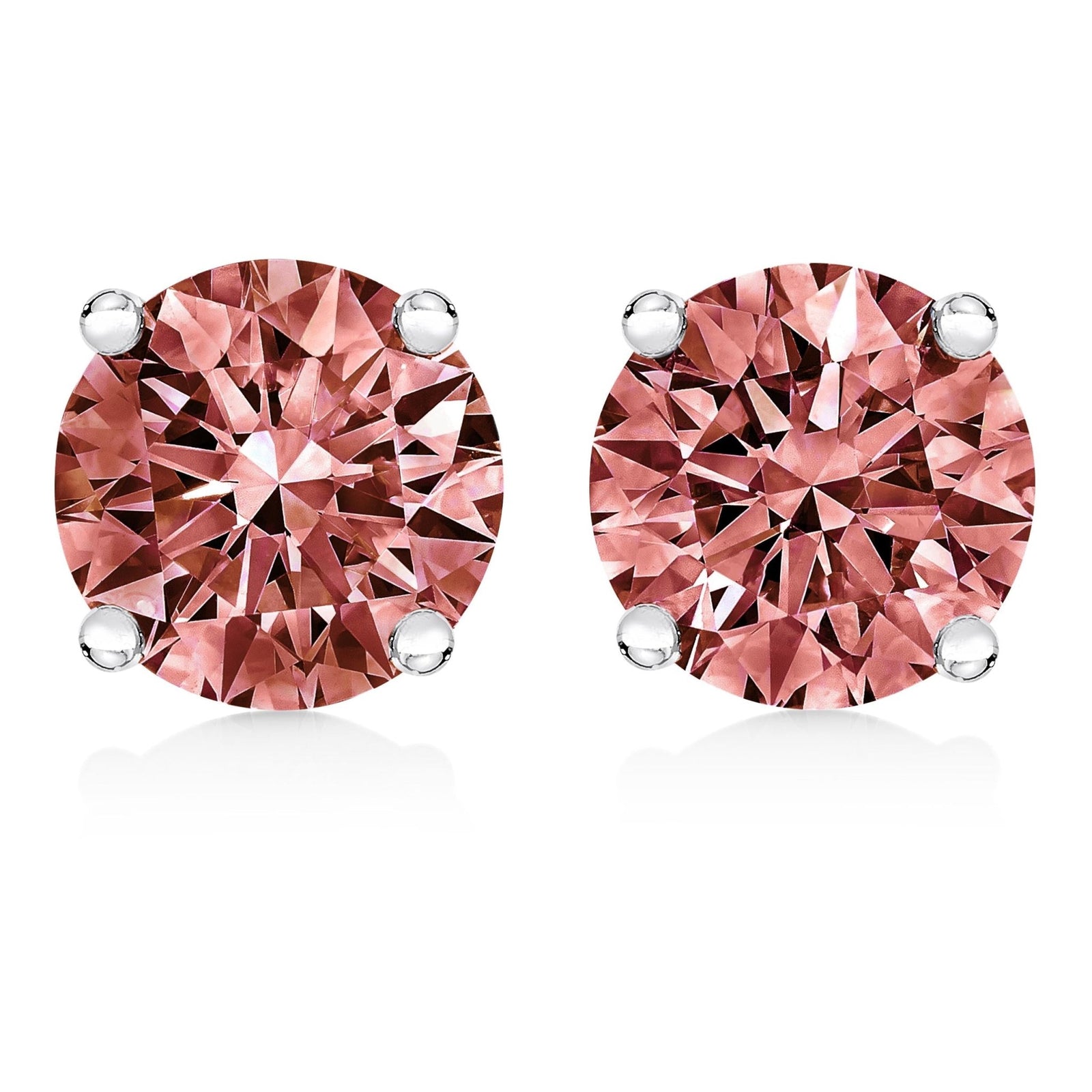 10K White Gold 1/2 Cttw Lab Created Round Brilliant Cut Pink Diamond Classic 4-Prong Solitaire Stud Earrings (Fancy Pink Color, VVS2-VS1 Clarity) - LinkagejewelrydesignLinkagejewelrydesign