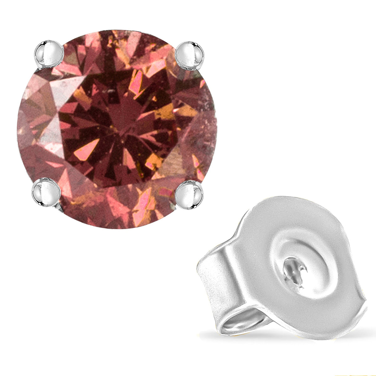 10K White Gold 1/2 Cttw Lab Created Round Brilliant Cut Pink Diamond Classic 4-Prong Solitaire Stud Earrings (Fancy Pink Color, VVS2-VS1 Clarity) - LinkagejewelrydesignLinkagejewelrydesign