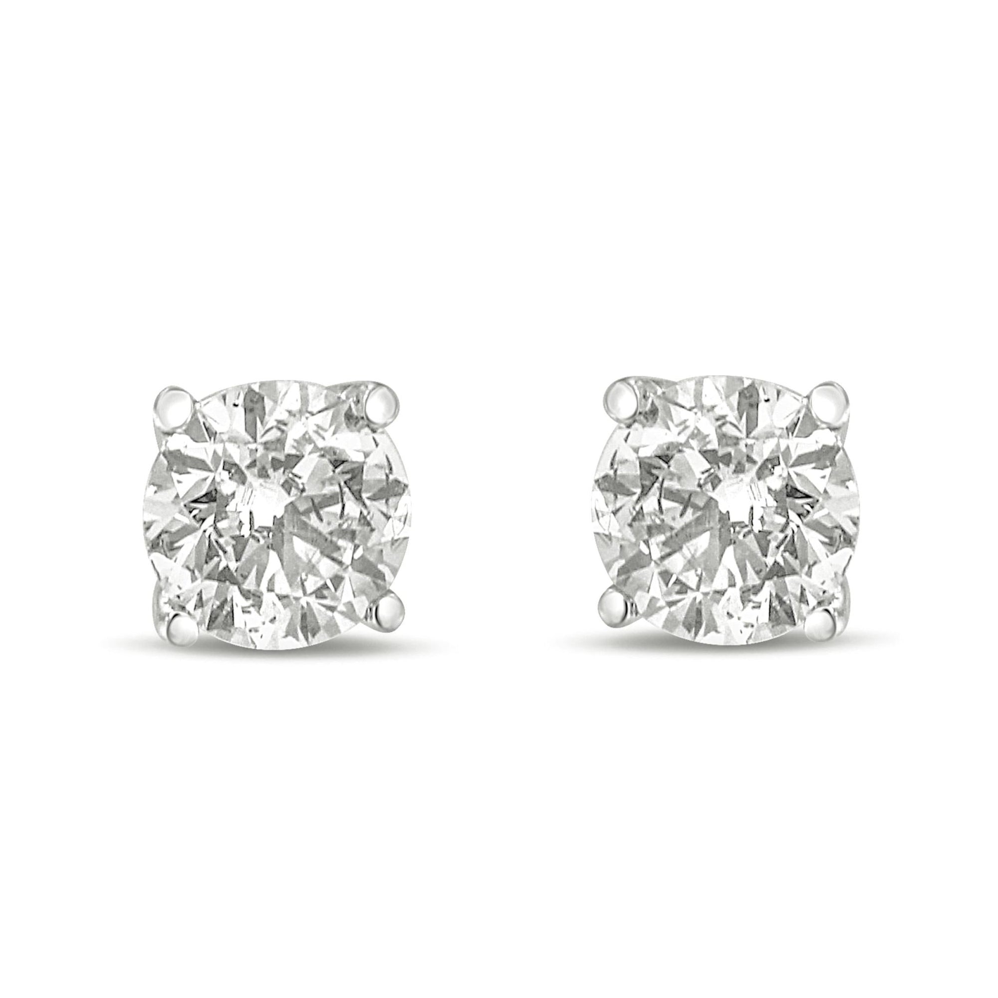 10K White Gold 1/2 Cttw Lab Created Round Brilliant Cut White Diamond Classic 4-Prong Solitaire Stud Earrings (E-F Color, VVS2-VS1 Clarity) - LinkagejewelrydesignLinkagejewelrydesign