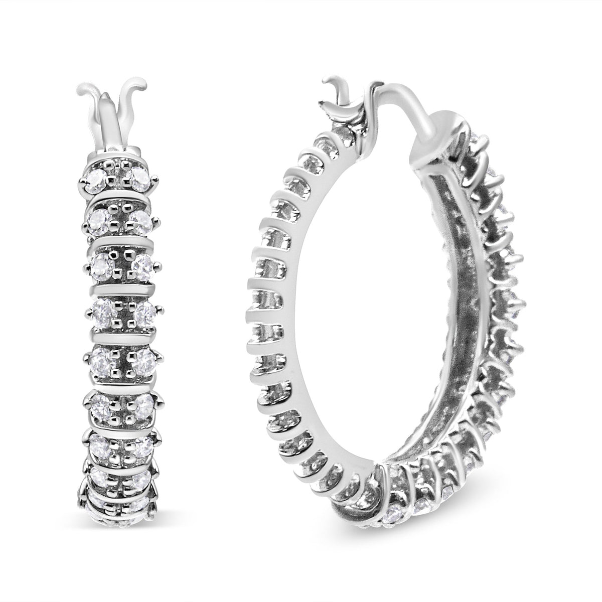 10K White Gold 1/2 Cttw Lab Grown Round Diamond 2 Row Semi Eternity Hoop Earrings (G-H Color, SI1-SI2 Clarity) - LinkagejewelrydesignLinkagejewelrydesign