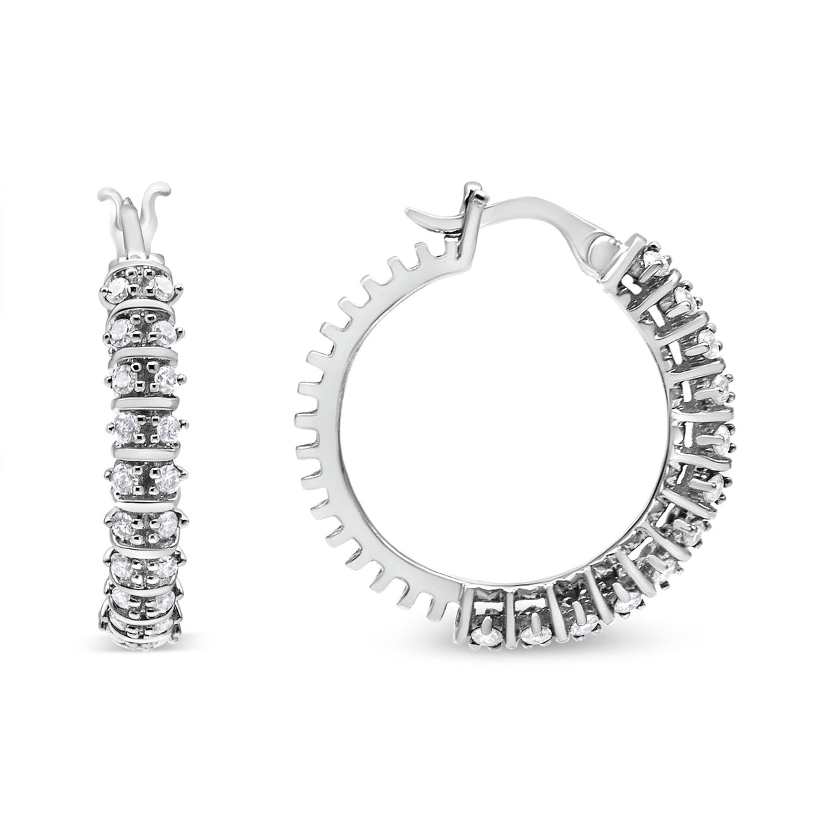 10K White Gold 1/2 Cttw Lab Grown Round Diamond 2 Row Semi Eternity Hoop Earrings (G-H Color, SI1-SI2 Clarity) - LinkagejewelrydesignLinkagejewelrydesign