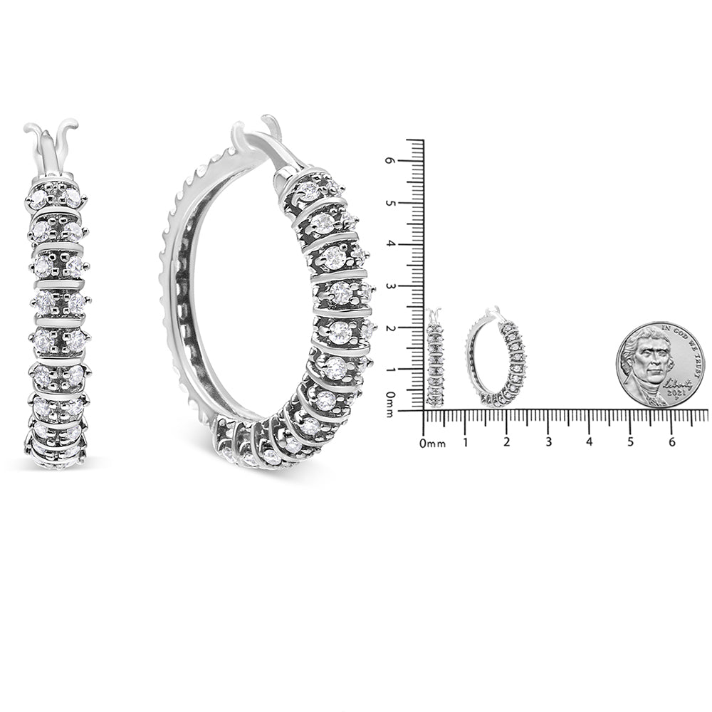 10K White Gold 1/2 Cttw Lab Grown Round Diamond 2 Row Semi Eternity Hoop Earrings (G-H Color, SI1-SI2 Clarity) - LinkagejewelrydesignLinkagejewelrydesign