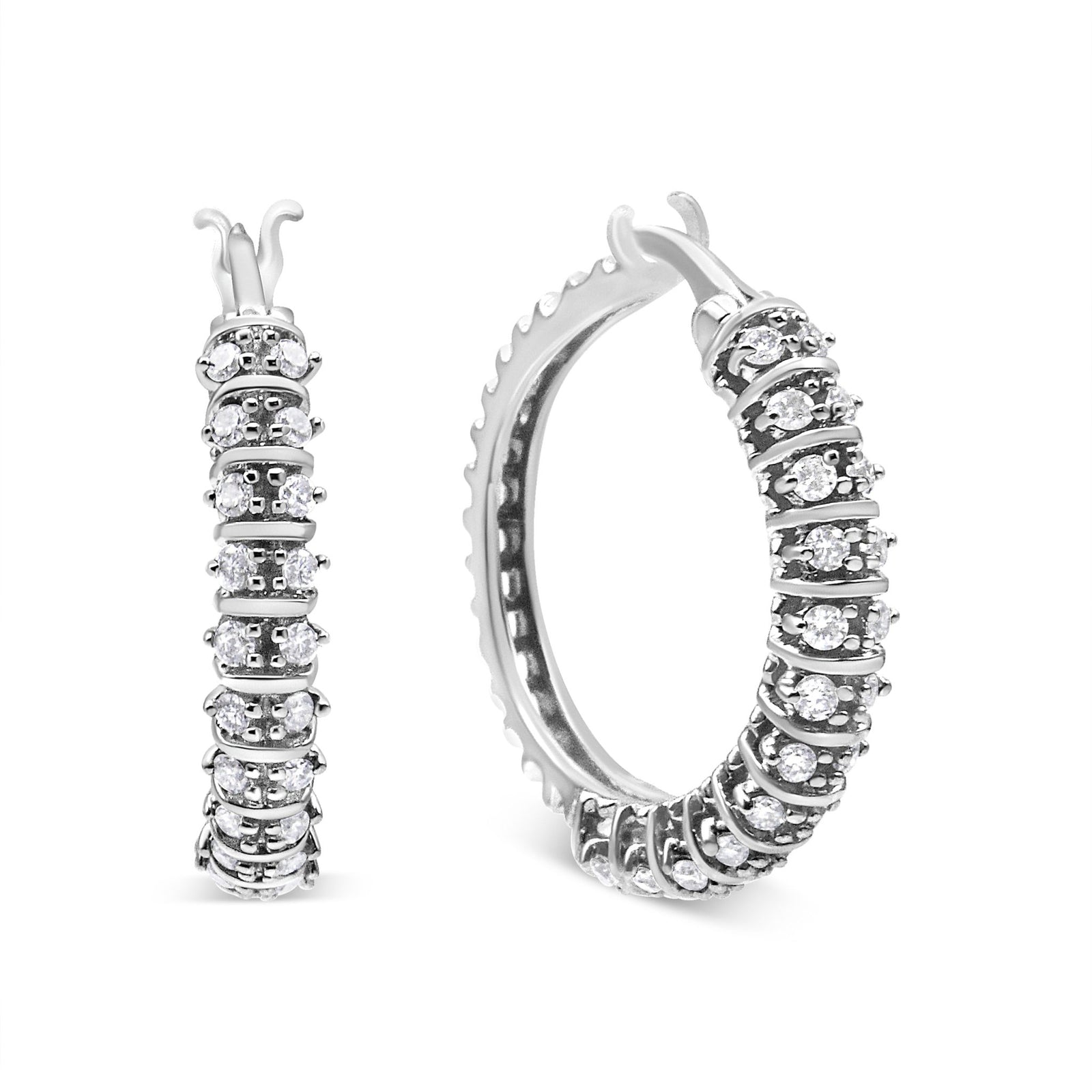 10K White Gold 1/2 Cttw Lab Grown Round Diamond 2 Row Semi Eternity Hoop Earrings (G-H Color, SI1-SI2 Clarity) - LinkagejewelrydesignLinkagejewelrydesign