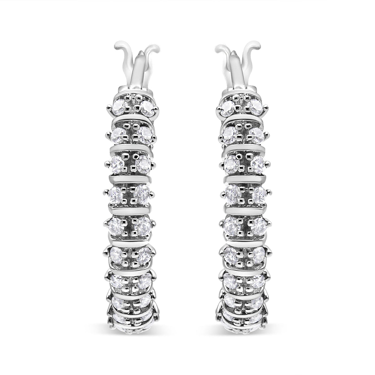 10K White Gold 1/2 Cttw Lab Grown Round Diamond 2 Row Semi Eternity Hoop Earrings (G-H Color, SI1-SI2 Clarity) - LinkagejewelrydesignLinkagejewelrydesign