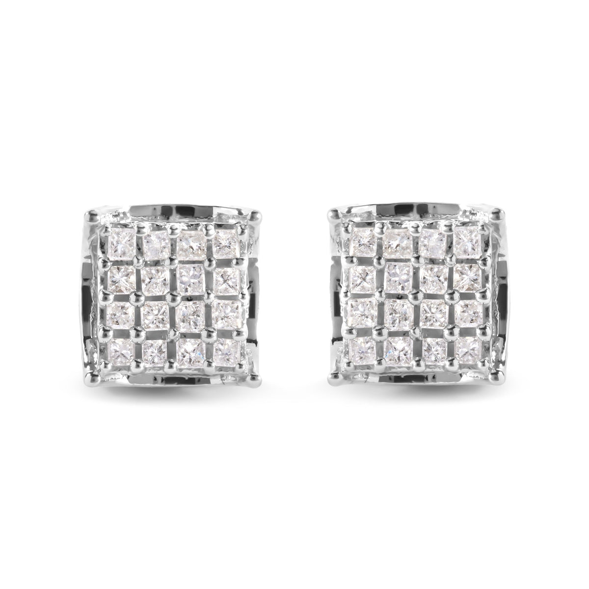 10K White Gold 1/2 Cttw Princess Diamond Classic Composite Stud Earrings (I-J Color, I1-I2 Clarity) - LinkagejewelrydesignLinkagejewelrydesign