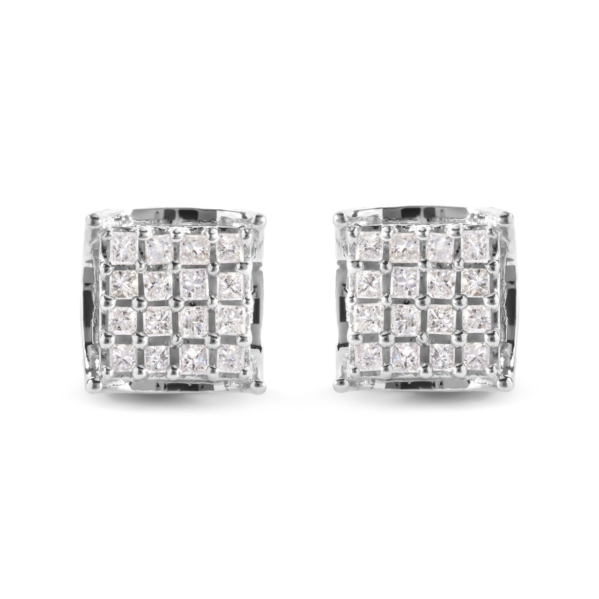 10K White Gold 1/2 Cttw Princess Diamond Classic Composite Stud Earrings (I-J Color, I1-I2 Clarity) - LinkagejewelrydesignLinkagejewelrydesign