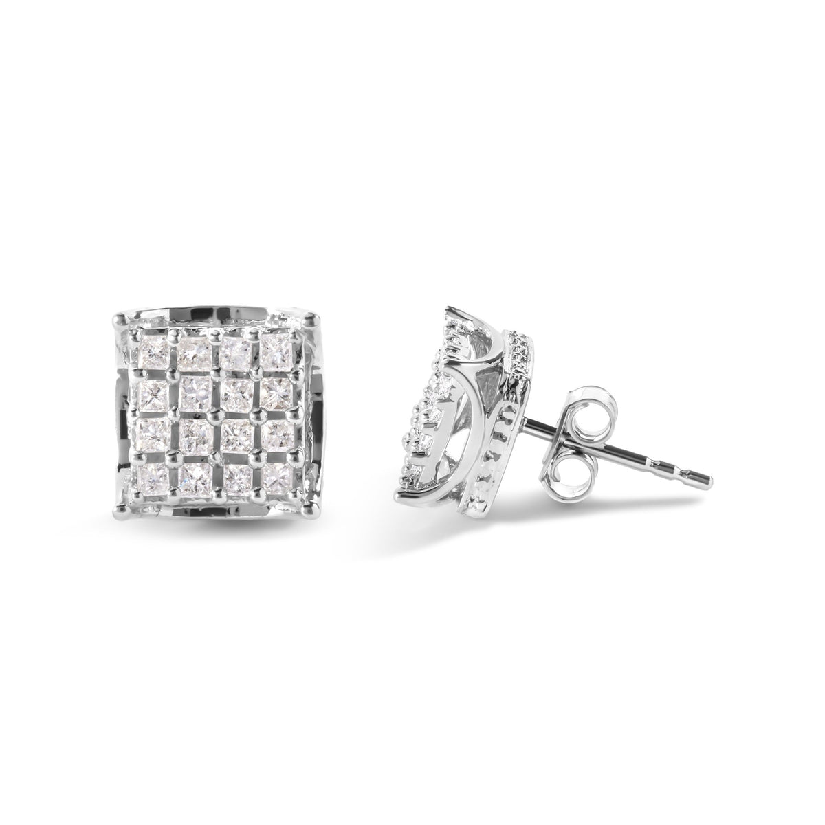 10K White Gold 1/2 Cttw Princess Diamond Classic Composite Stud Earrings (I-J Color, I1-I2 Clarity) - LinkagejewelrydesignLinkagejewelrydesign