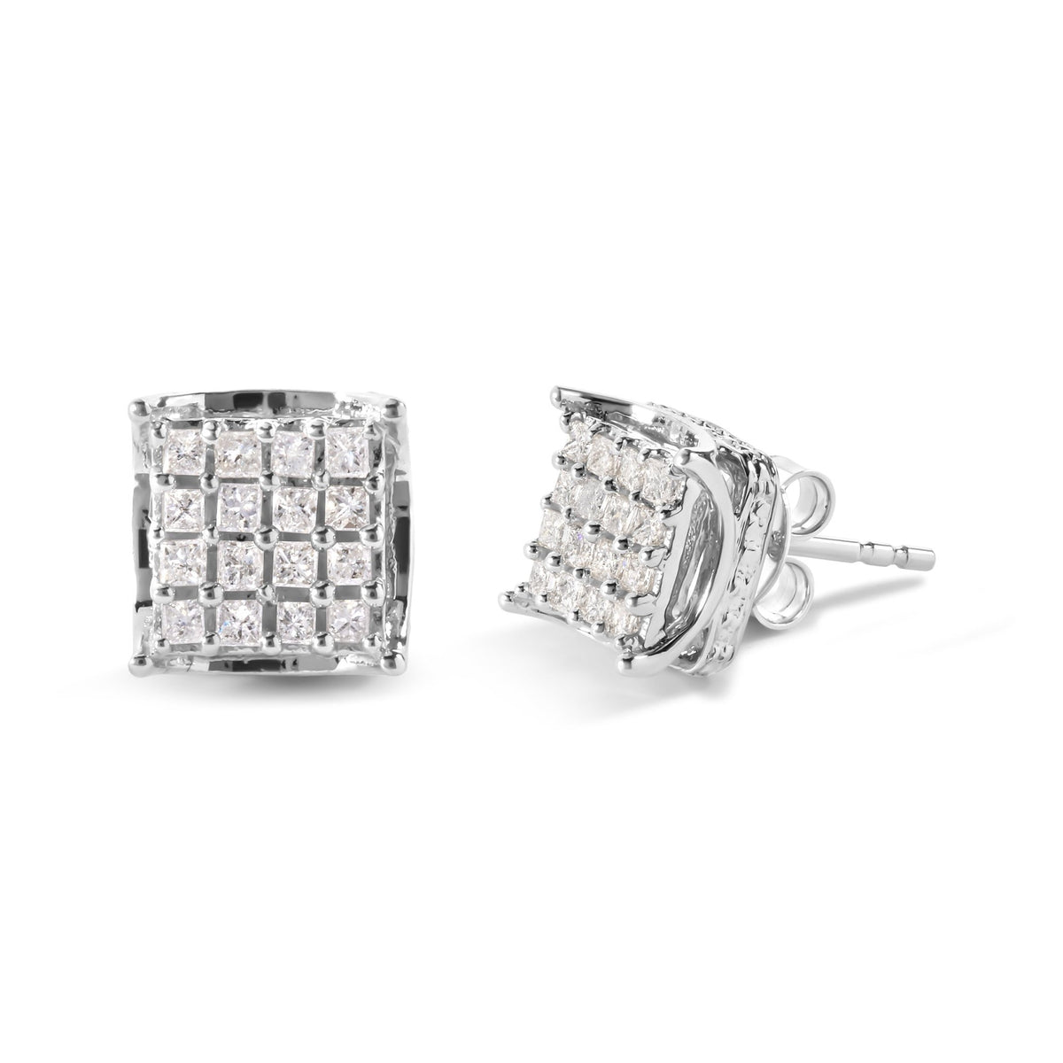 10K White Gold 1/2 Cttw Princess Diamond Classic Composite Stud Earrings (I-J Color, I1-I2 Clarity) - LinkagejewelrydesignLinkagejewelrydesign