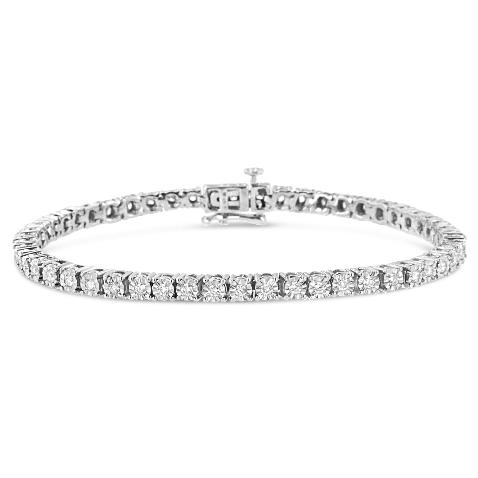 10K White Gold 1/2 Cttw Real Diamond Illusion-Set Miracle Plate Tennis Bracelet (I-J Color, SI2-I1 Clarity) - Size 7.5" - LinkagejewelrydesignLinkagejewelrydesign
