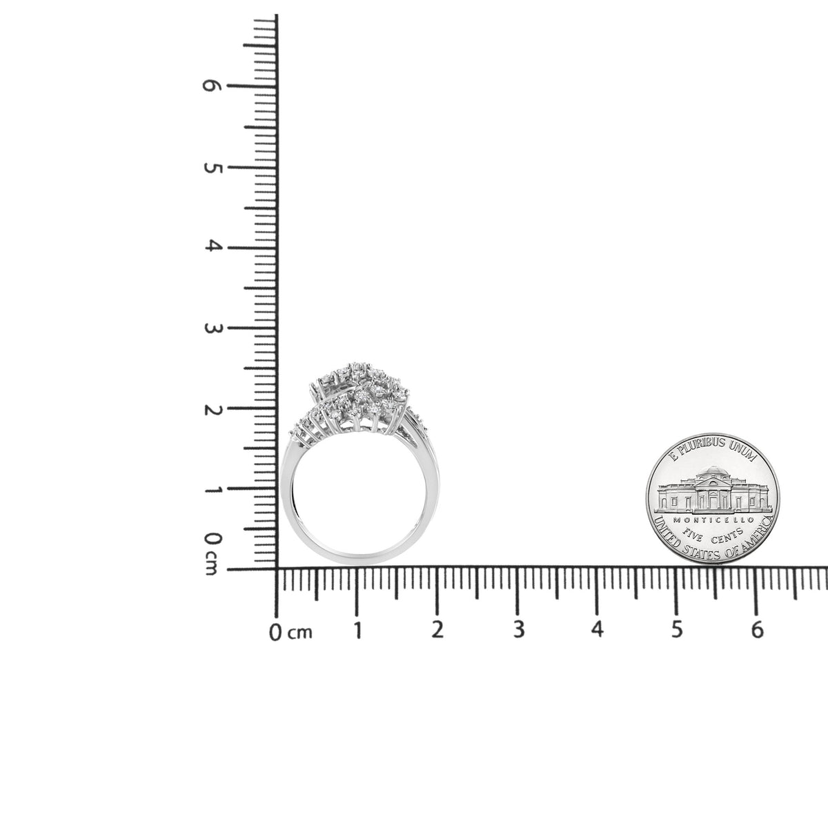 10K White Gold 1/2 Cttw Round and Baguette-Cut &quot;S&quot; Shaped Bypass Cocktail Ring (I-J Color, I1-I2 Clarity) - Size 7 - LinkagejewelrydesignLinkagejewelrydesign