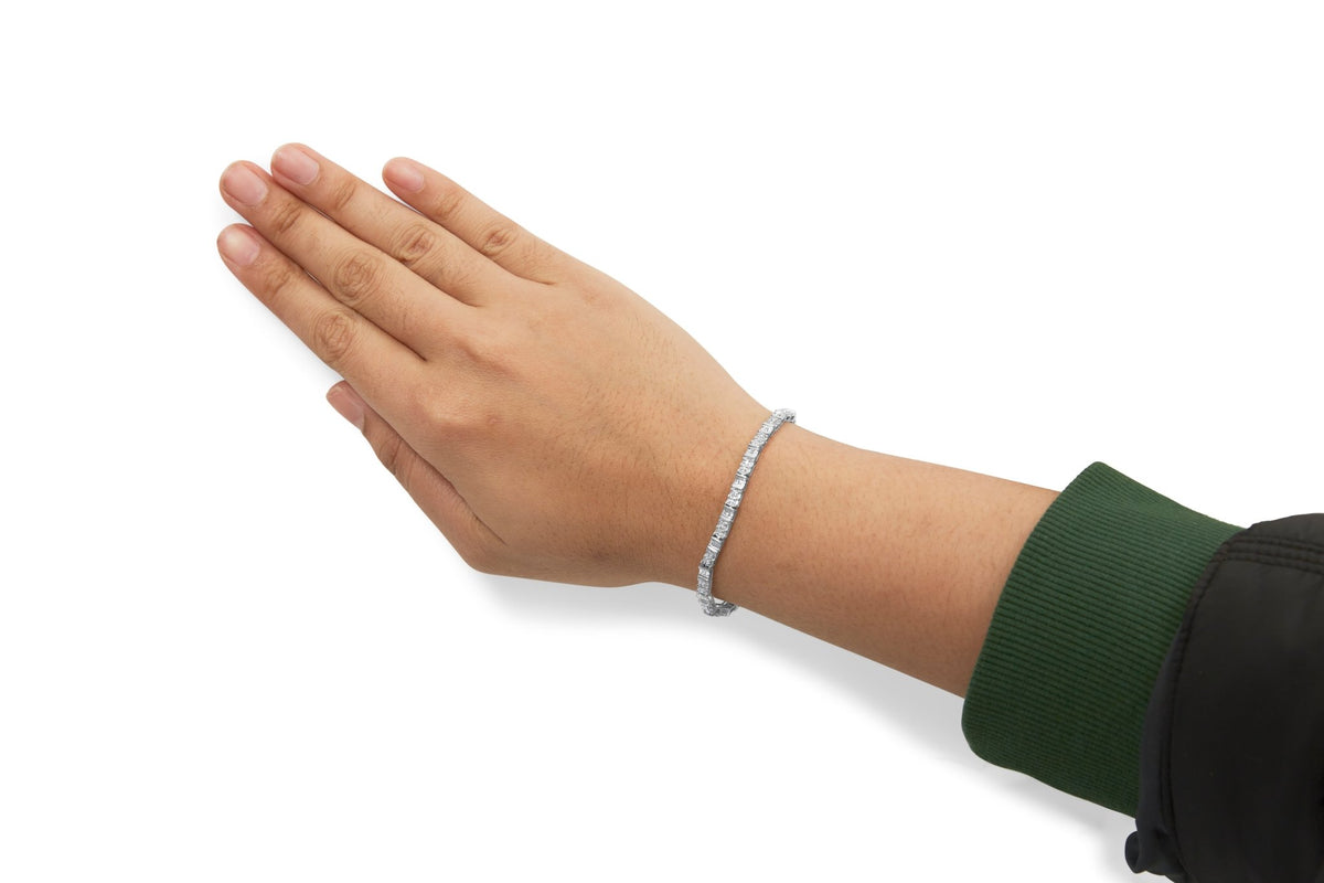 10K White Gold 1/2 Cttw Round and Channel Set Baguette Diamond Alternating Link 7&quot; Bracelet (H-I Color, I2-I3 Clarity) - LinkagejewelrydesignLinkagejewelrydesign