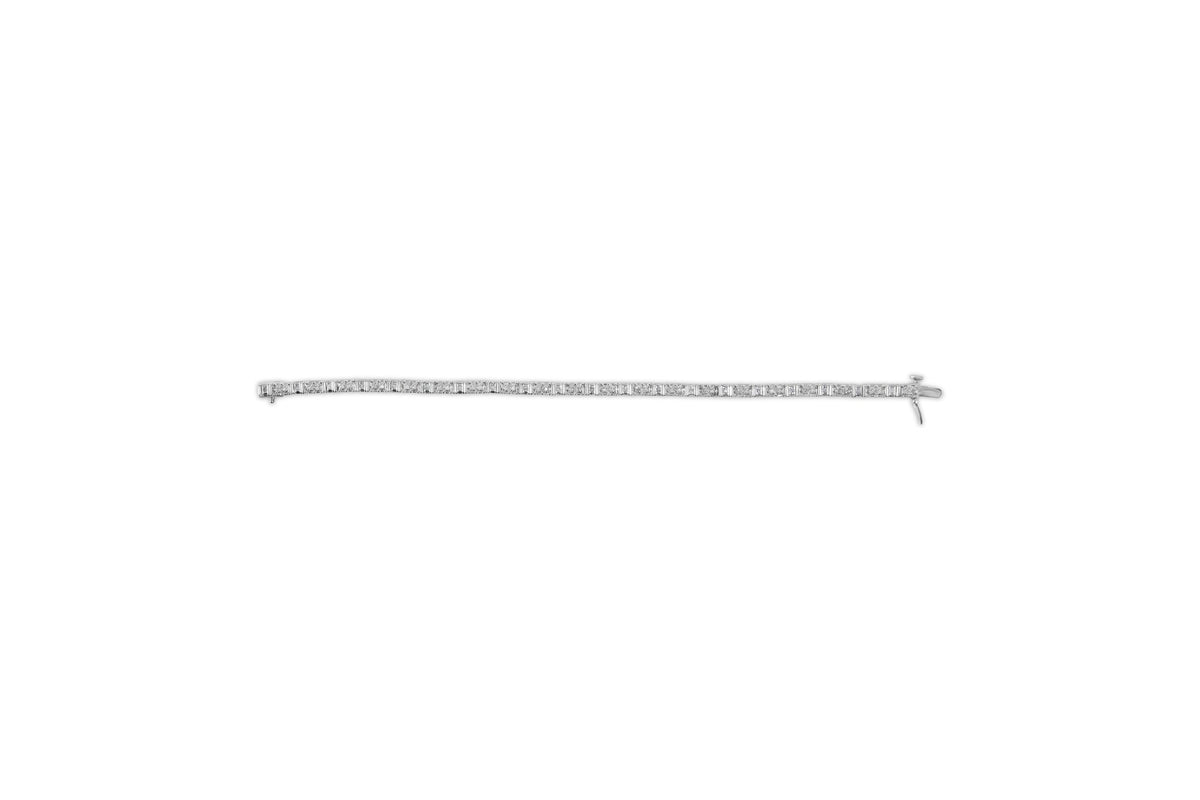 10K White Gold 1/2 Cttw Round and Channel Set Baguette Diamond Alternating Link 7&quot; Bracelet (H-I Color, I2-I3 Clarity) - LinkagejewelrydesignLinkagejewelrydesign