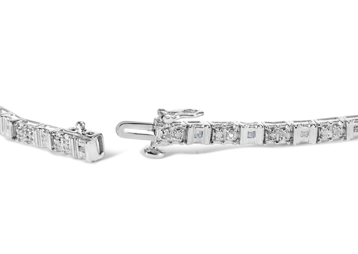 10K White Gold 1/2 Cttw Round and Channel Set Baguette Diamond Alternating Link 7&quot; Bracelet (H-I Color, I2-I3 Clarity) - LinkagejewelrydesignLinkagejewelrydesign