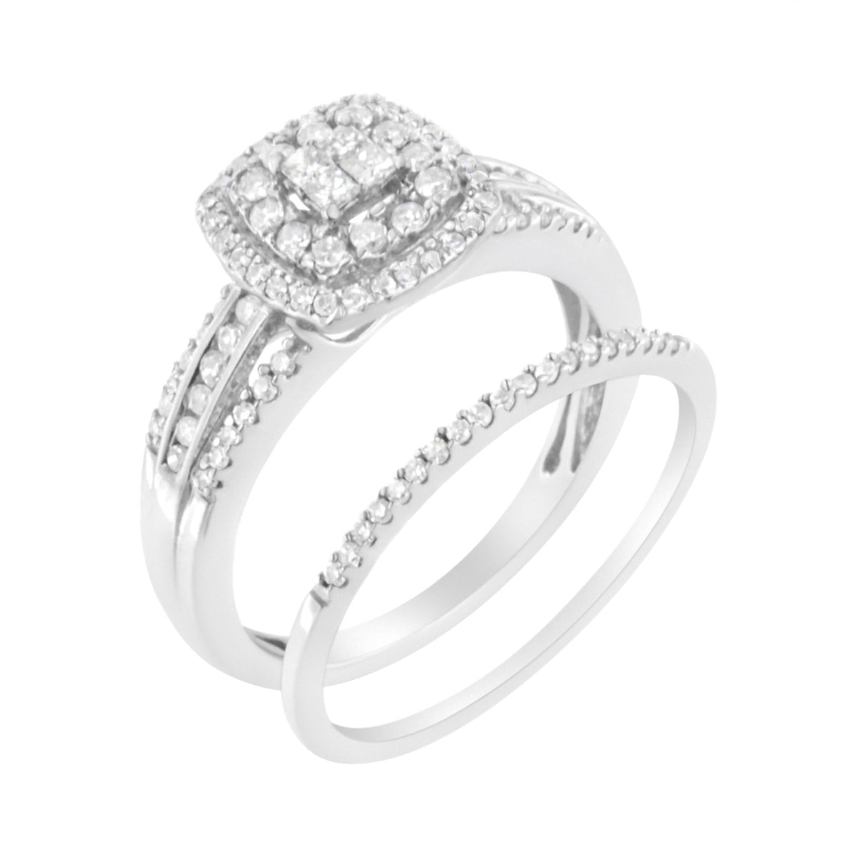 10K White Gold 1/2 cttw Round and Princess-Cut Diamond Engagement Ring and Band Set (H-I Color, I1-I2 Clarity) - Size 7 - LinkagejewelrydesignLinkagejewelrydesign