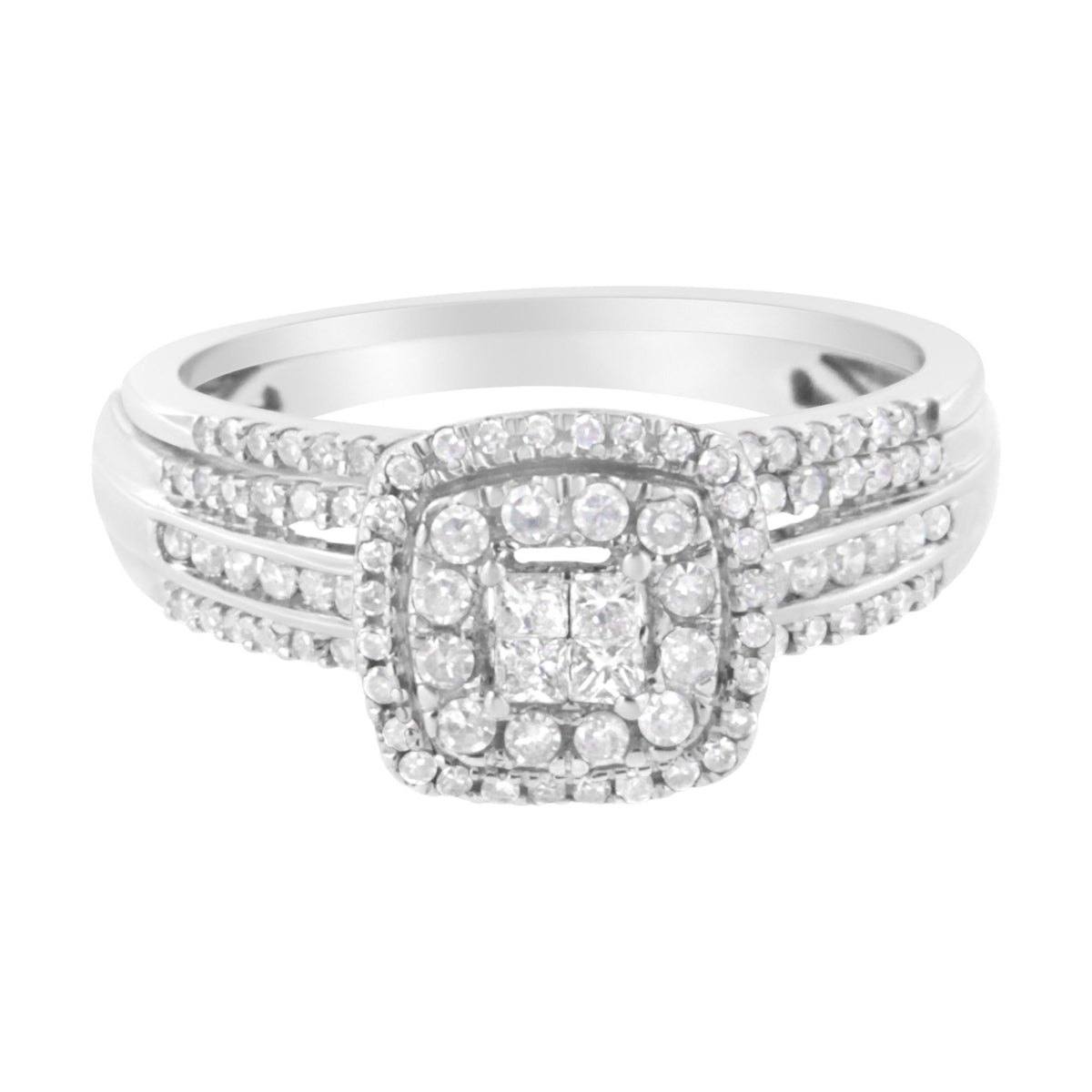 10K White Gold 1/2 cttw Round and Princess-Cut Diamond Engagement Ring and Band Set (H-I Color, I1-I2 Clarity) - Size 7 - LinkagejewelrydesignLinkagejewelrydesign