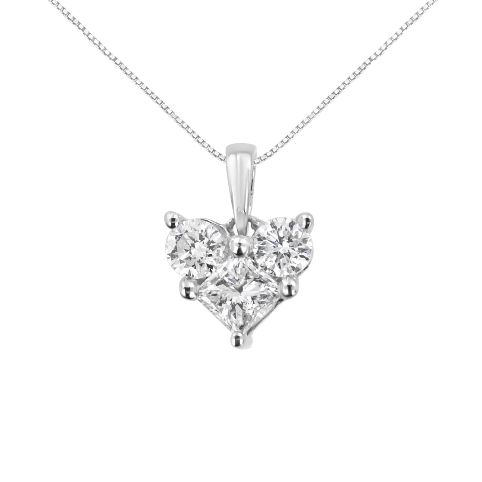 10K White Gold 1/2 Cttw Round and Princess-Cut Diamond Heart Shape 18" Pendant Necklace (H-I Color, SI2-I1 Clarity) - LinkagejewelrydesignLinkagejewelrydesign