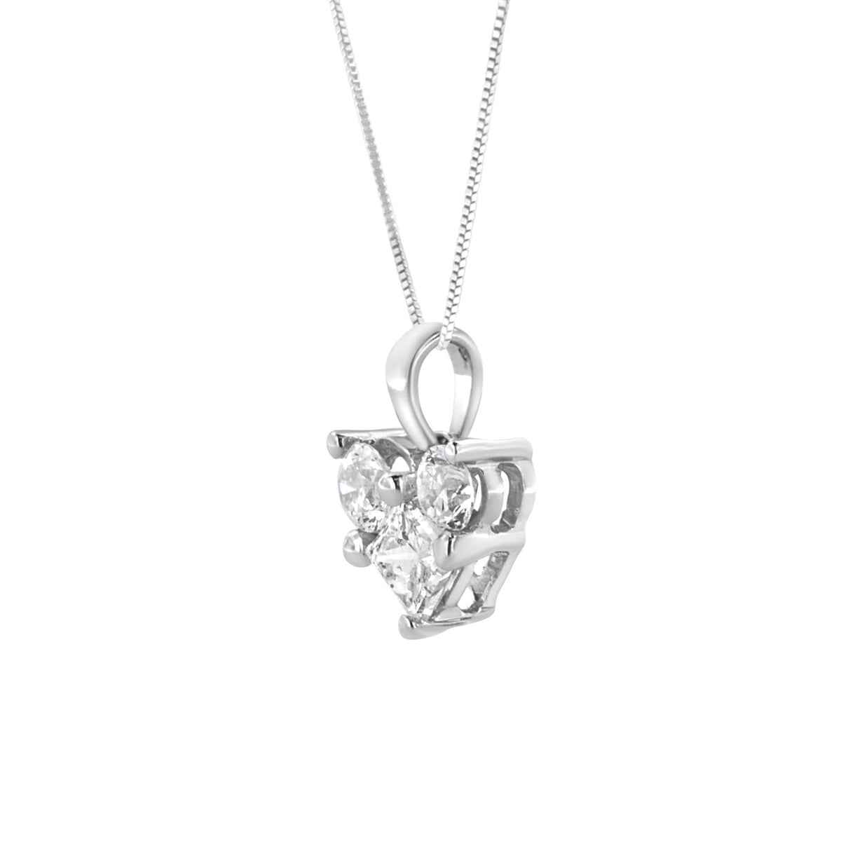10K White Gold 1/2 Cttw Round and Princess-Cut Diamond Heart Shape 18&quot; Pendant Necklace (H-I Color, SI2-I1 Clarity) - LinkagejewelrydesignLinkagejewelrydesign