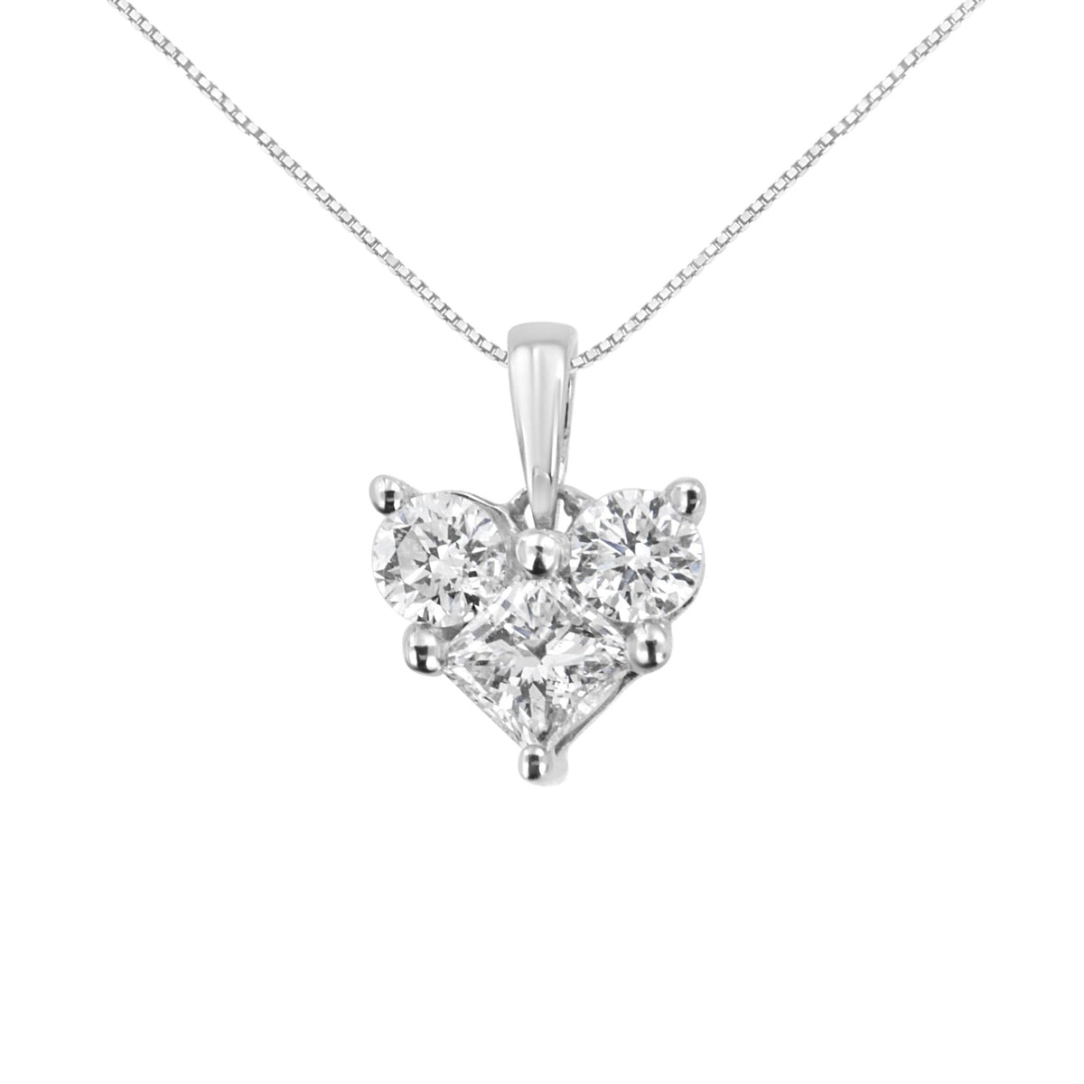 10K White Gold 1/2 Cttw Round and Princess-Cut Diamond Heart Shape 18&quot; Pendant Necklace (H-I Color, SI2-I1 Clarity) - LinkagejewelrydesignLinkagejewelrydesign
