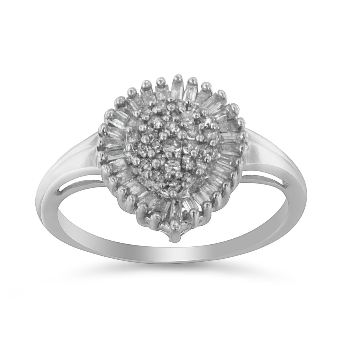 10K White Gold 1/2 Cttw Round &amp; Baguette Cut Diamond Pear Shaped Domed Pavé Cluster with Halo Cocktail Ring (H-I Color, SI1-SI2 Clarity) - Size 5 - LinkagejewelrydesignLinkagejewelrydesign