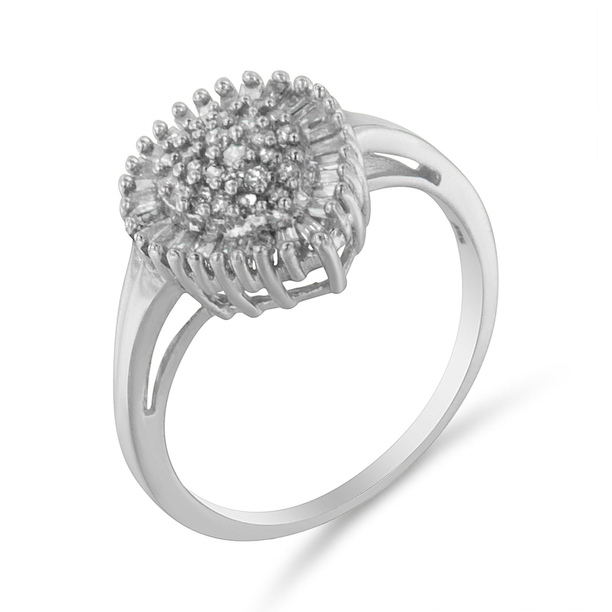 10K White Gold 1/2 Cttw Round &amp; Baguette Cut Diamond Pear Shaped Domed Pavé Cluster with Halo Cocktail Ring (H-I Color, SI1-SI2 Clarity) - Size 5 - LinkagejewelrydesignLinkagejewelrydesign