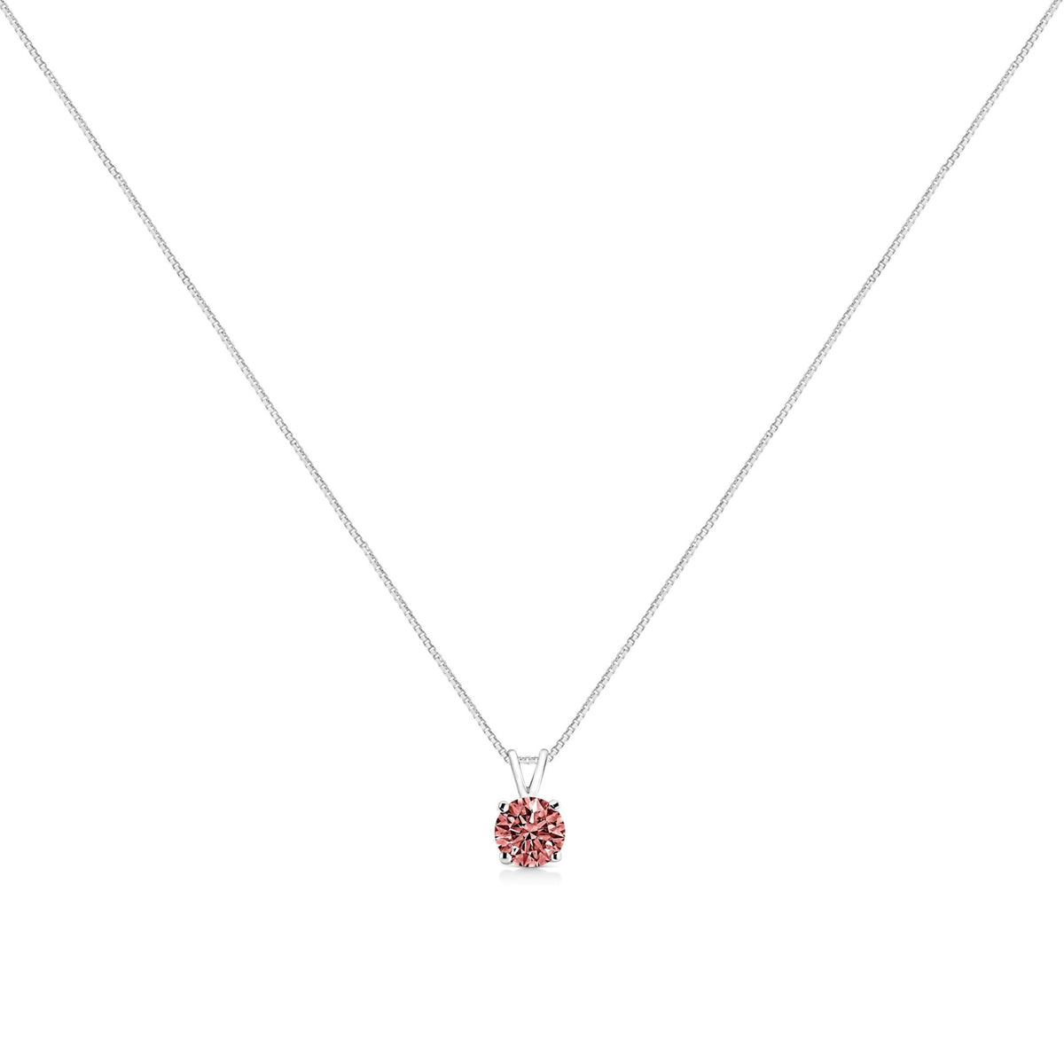 10K White Gold 1/2 Cttw Round Brilliant Cut Lab Grown Pink Diamond 4-Prong Solitaire Pendant Necklace (Pink Color, VVS2-VS1 Clarity) - 18&quot; - LinkagejewelrydesignLinkagejewelrydesign