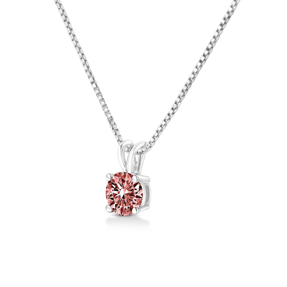 10K White Gold 1/2 Cttw Round Brilliant Cut Lab Grown Pink Diamond 4-Prong Solitaire Pendant Necklace (Pink Color, VVS2-VS1 Clarity) - 18&quot; - LinkagejewelrydesignLinkagejewelrydesign