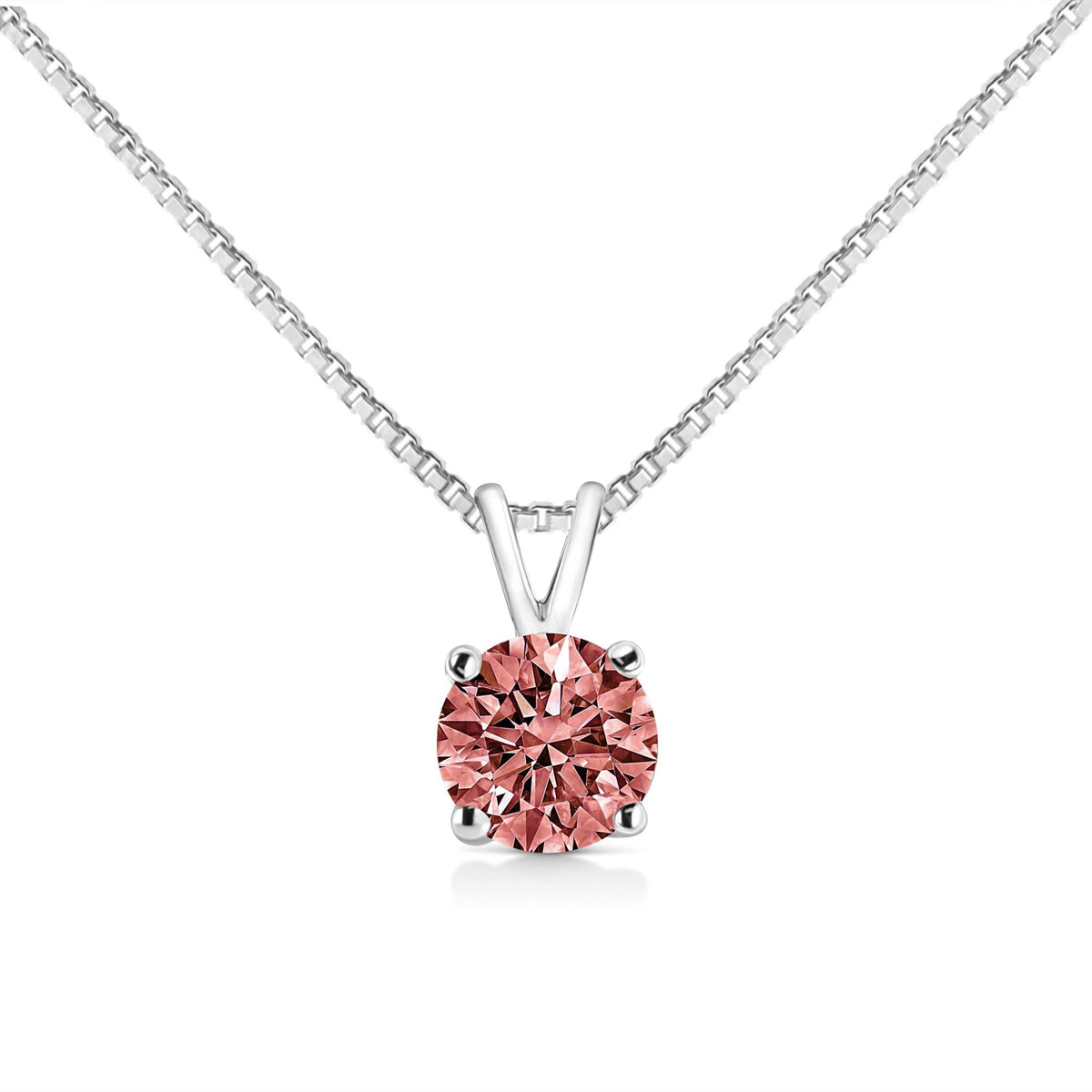 10K White Gold 1/2 Cttw Round Brilliant Cut Lab Grown Pink Diamond 4-Prong Solitaire Pendant Necklace (Pink Color, VVS2-VS1 Clarity) - 18&quot; - LinkagejewelrydesignLinkagejewelrydesign
