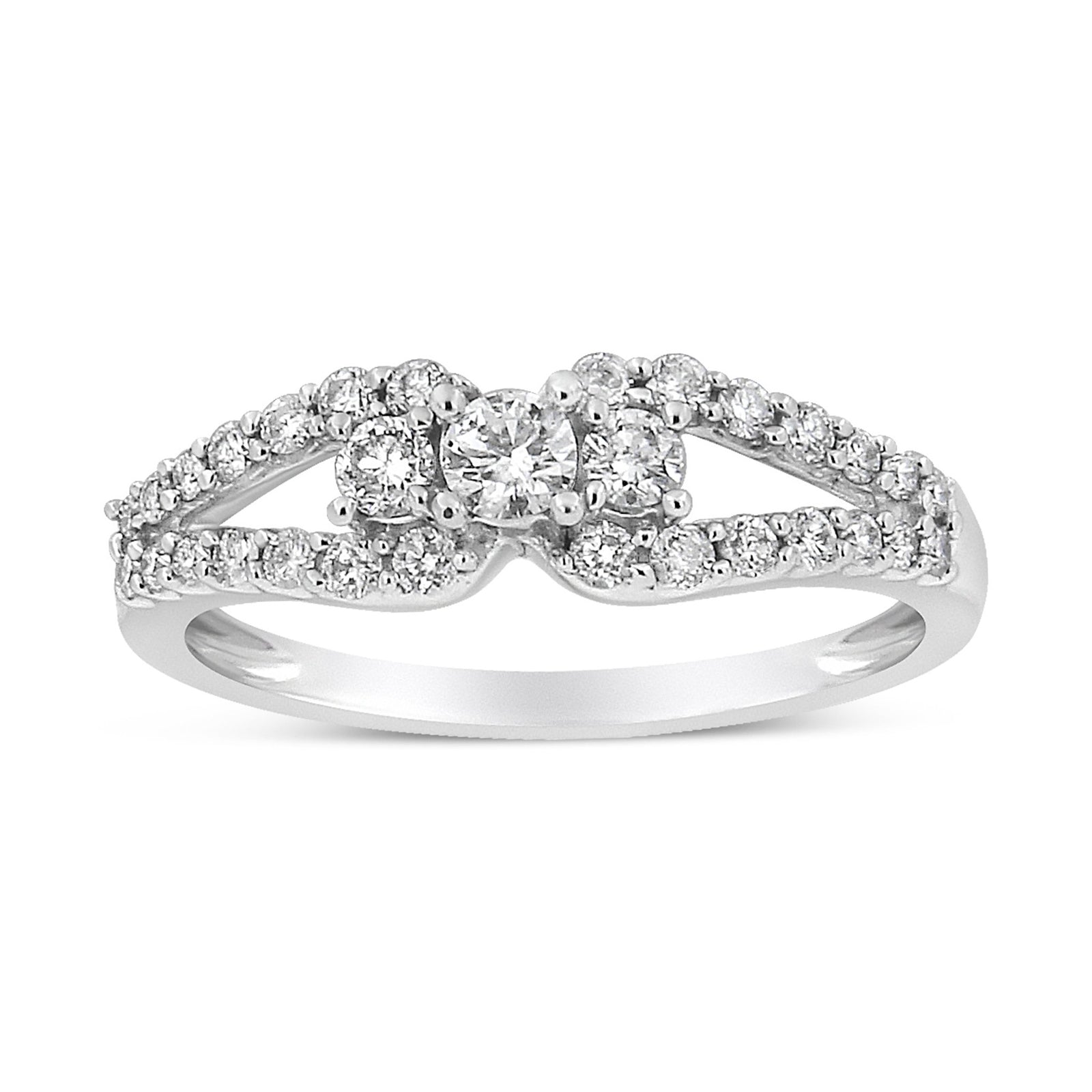 10K White Gold 1/2 Cttw Round Cut Diamond Three Stone Split Shank Band Ring (H-I Color, SI1-SI2 Clarity) - Size 6 - LinkagejewelrydesignLinkagejewelrydesign