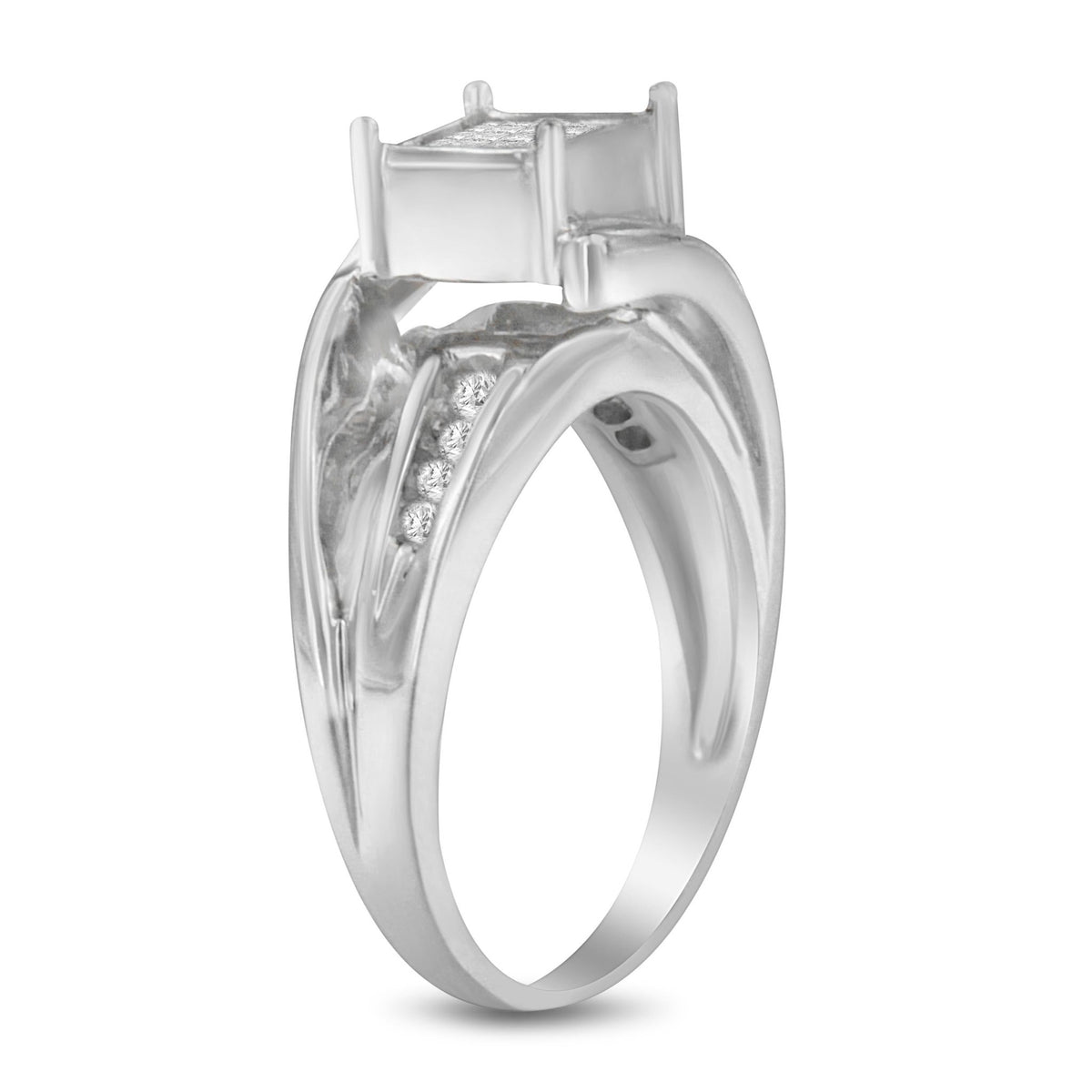 10K White Gold 1/3 Cttw Invisible Set Princess-cut Diamond Cluster Bypass Ring (H-I Color, SI1-SI2 Clarity) - Ring Size 7 - LinkagejewelrydesignLinkagejewelrydesign