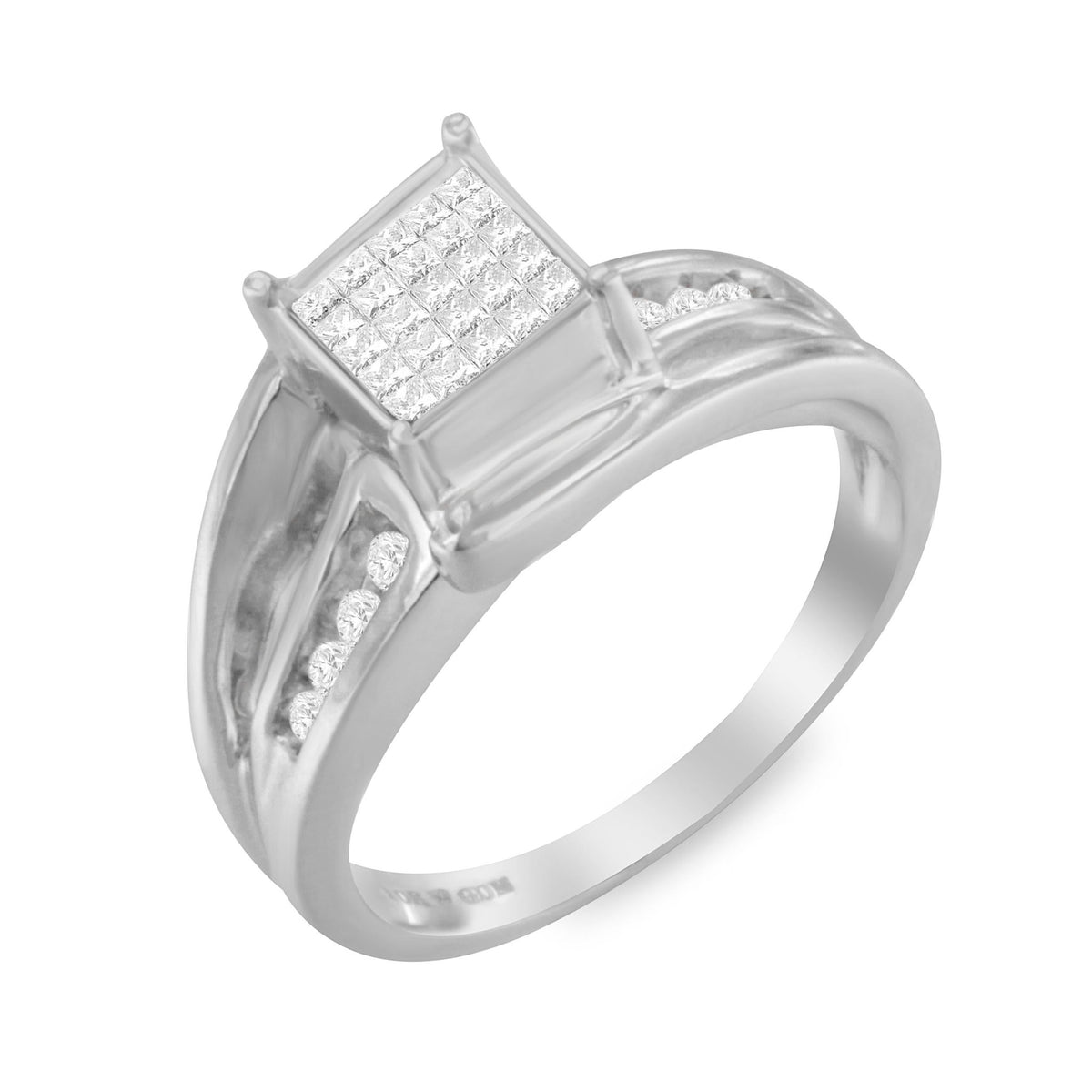 10K White Gold 1/3 Cttw Invisible Set Princess-cut Diamond Cluster Bypass Ring (H-I Color, SI1-SI2 Clarity) - Ring Size 7 - LinkagejewelrydesignLinkagejewelrydesign