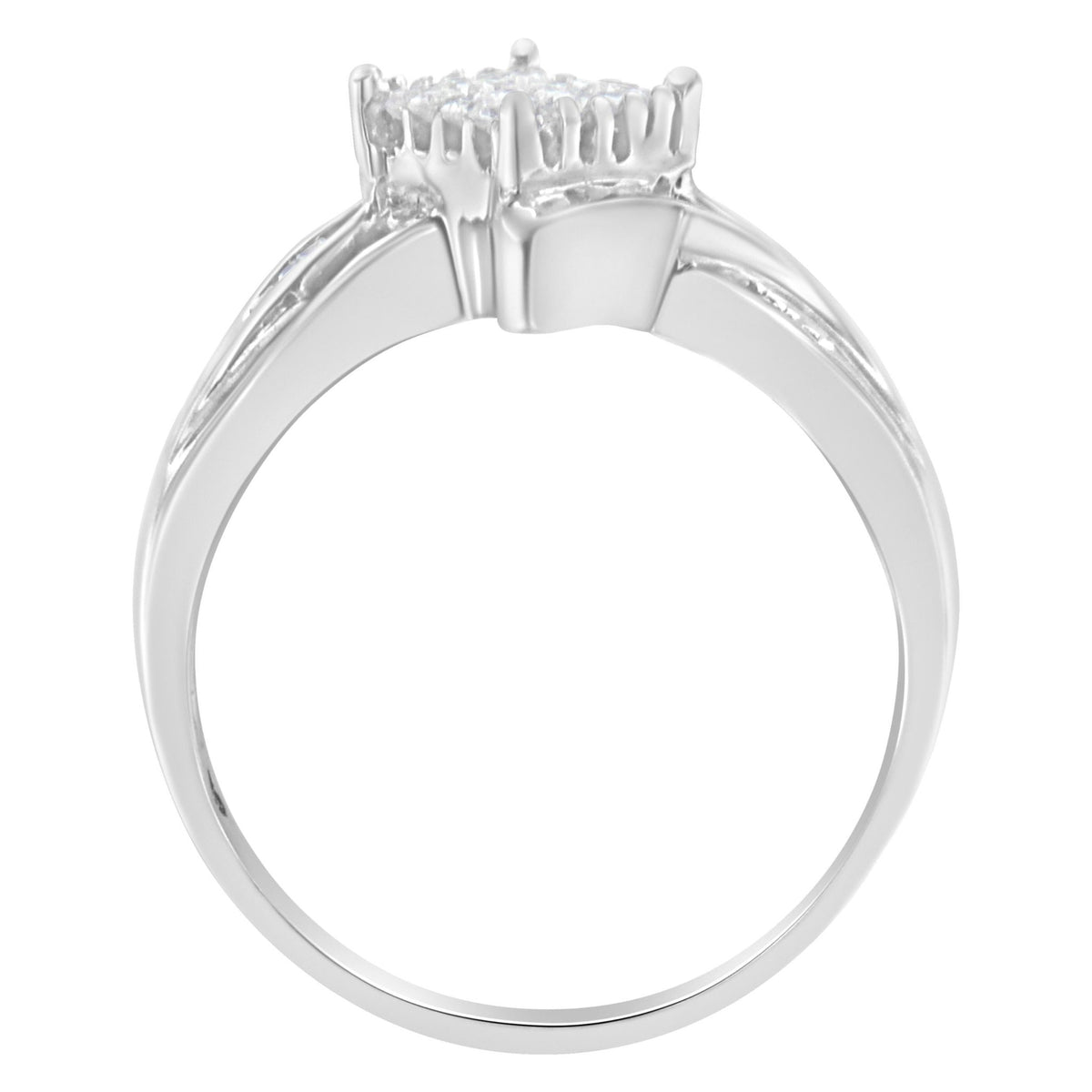 10K White Gold 1/3 Cttw Princess and Baguette Cut Diamond Bypass Style Cocktail Ring (I-J Color, I1-I2 Clarity) - Size 4 - LinkagejewelrydesignLinkagejewelrydesign