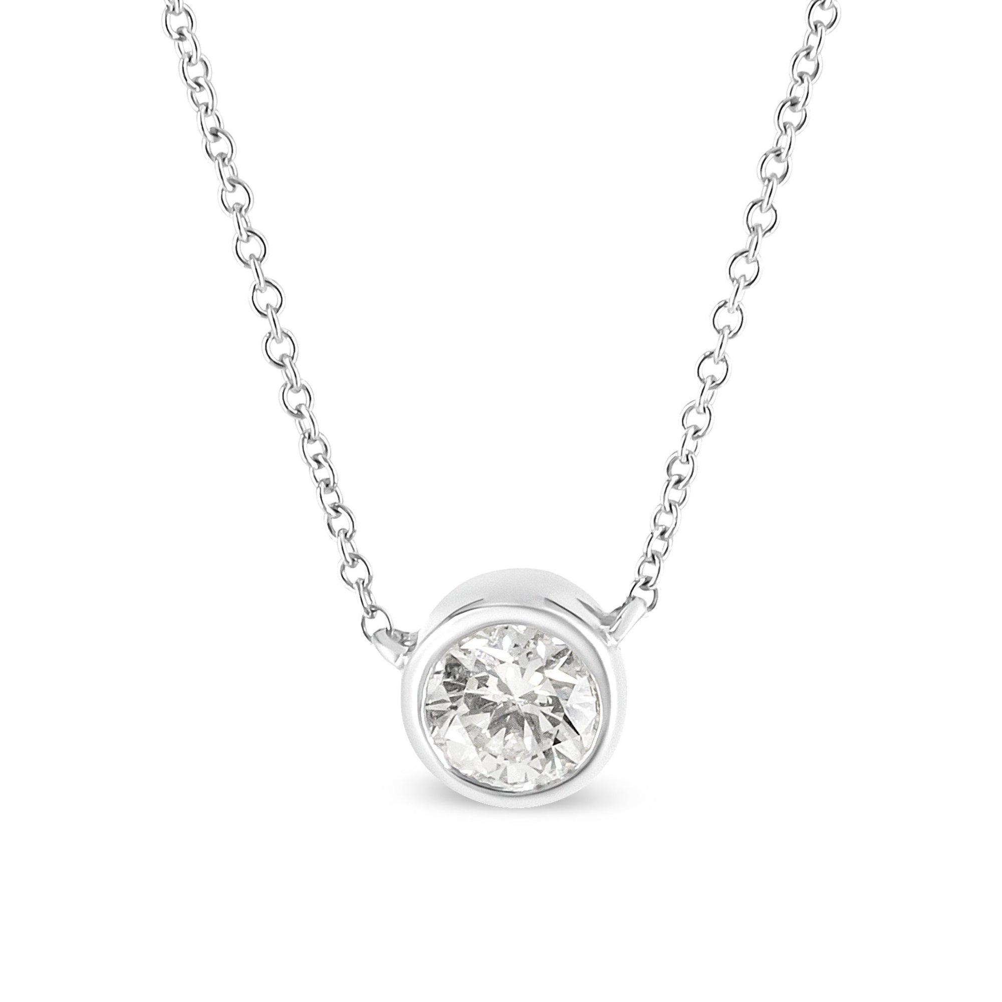 10K White Gold 1/3 Cttw Round Bezel-Set Diamond Solitaire Pendant Necklace (I-J Color, I1-I2 Clarity) - Adjustable 16-18" - LinkagejewelrydesignLinkagejewelrydesign