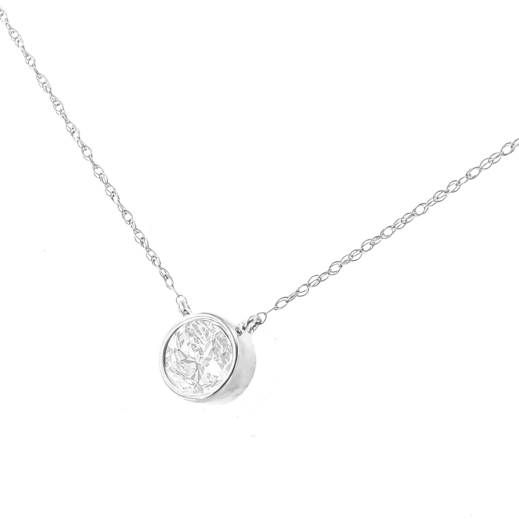 10K White Gold 1/3 Cttw Round-Cut Diamond Bezel 18" Pendant Necklace (J-K Color, I1-I2 Clarity) - LinkagejewelrydesignLinkagejewelrydesign