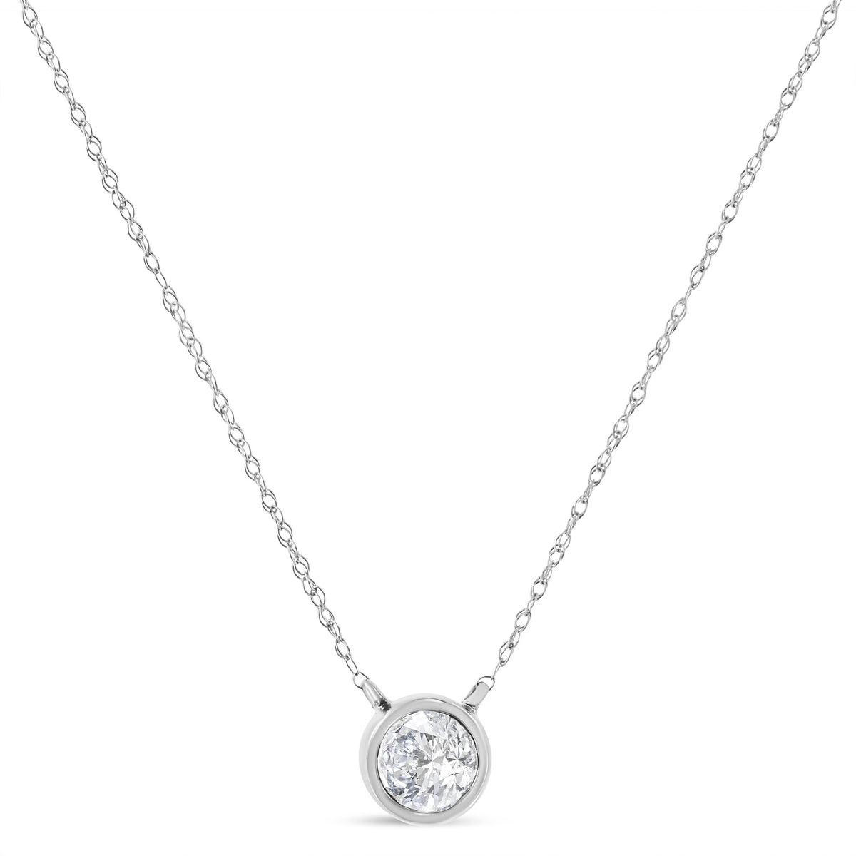 10K White Gold 1/3 Cttw Round-Cut Diamond Bezel 18&quot; Pendant Necklace (J-K Color, I1-I2 Clarity) - LinkagejewelrydesignLinkagejewelrydesign