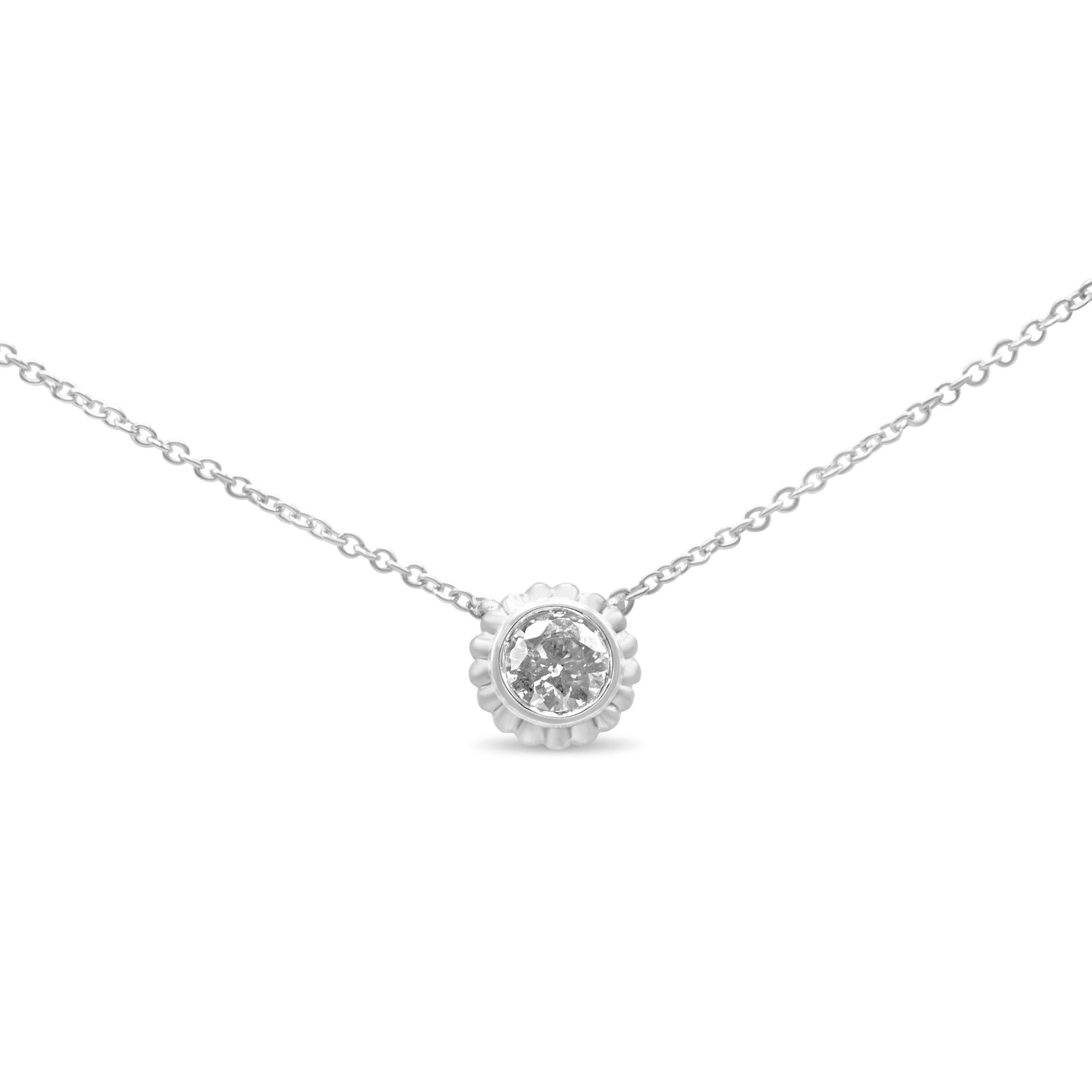 10K White Gold 1/4 Cttw Bezel-Set Round Diamond Solitaire Floral Pendant 18" Necklace (I-J Color, SI2-I1 Clarity) - LinkagejewelrydesignLinkagejewelrydesign