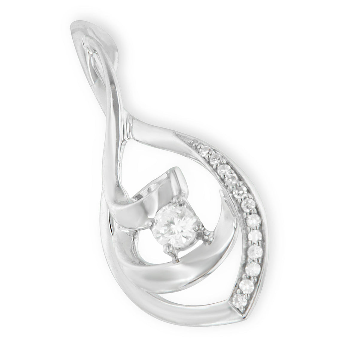 10K White Gold 1/4 Cttw Brilliant-Cut Round Diamond Spiral Link 18&quot; Pendant Necklace (I-J Color, I2-I3 Clarity) - LinkagejewelrydesignLinkagejewelrydesign