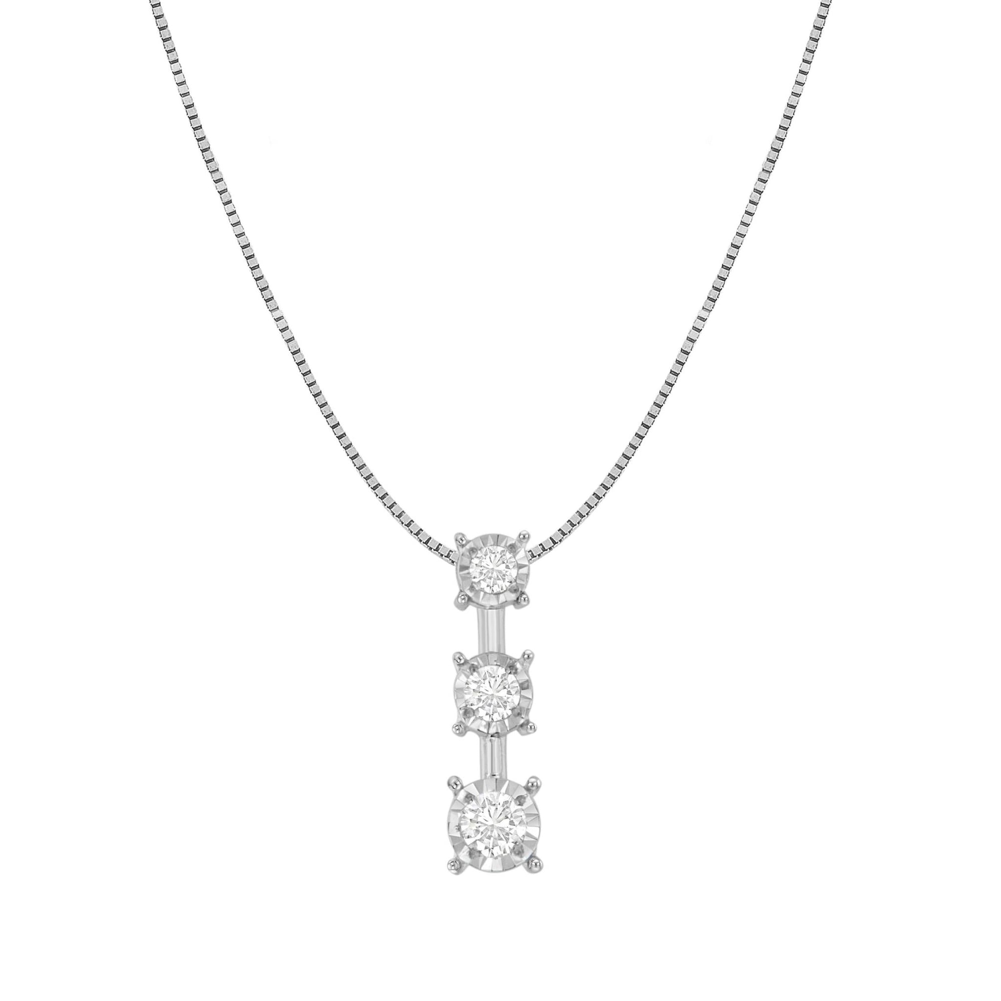 10K White Gold 1/4 cttw Diamond 3 Stone Drop Pendant Necklace (J-K, I1-I2) - LinkagejewelrydesignLinkagejewelrydesign