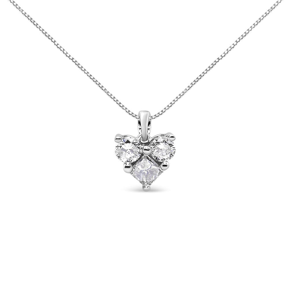 10K White Gold 1/4 Cttw Diamond 3 Stone Heart Shaped Pendant 18&quot; Necklace (J-K Color, I1-I2 Clarity) - LinkagejewelrydesignLinkagejewelrydesign