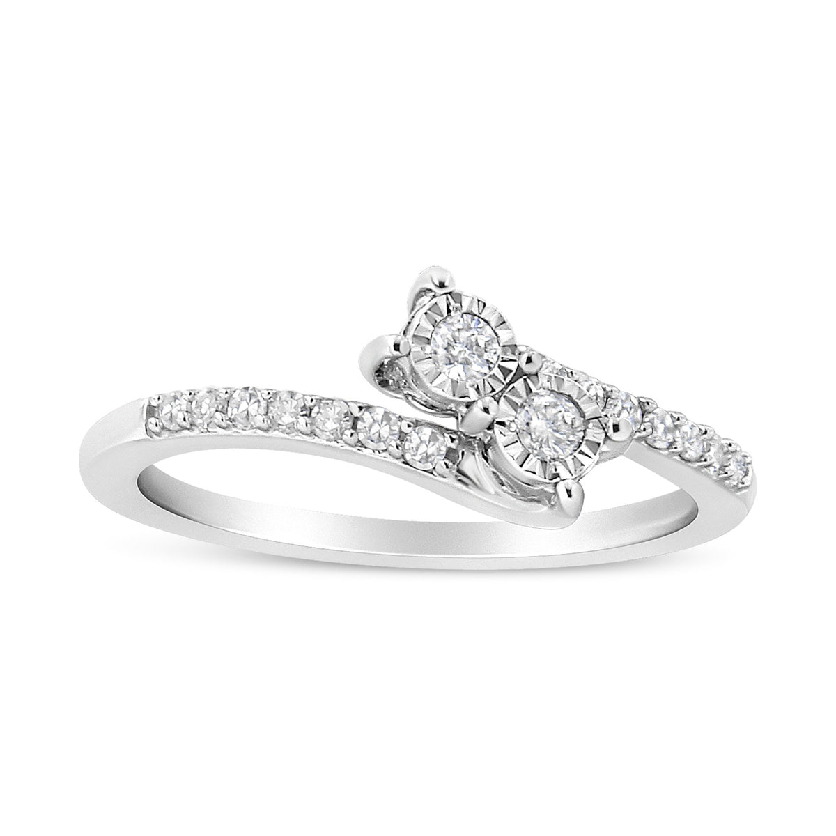 10K White Gold 1/4 Cttw Miracle Set Round Cut Diamond Two-Stone Ring (H-I Color, I2 Clarity) - Size 7 - LinkagejewelrydesignLinkagejewelrydesign