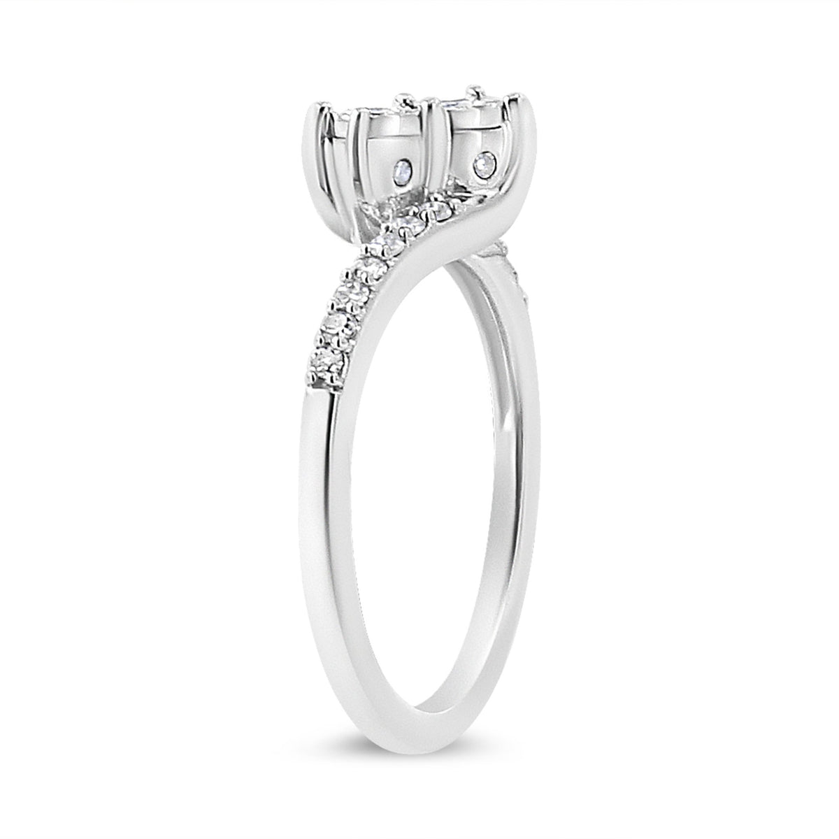10K White Gold 1/4 Cttw Miracle Set Round Cut Diamond Two-Stone Ring (H-I Color, I2 Clarity) - Size 7 - LinkagejewelrydesignLinkagejewelrydesign