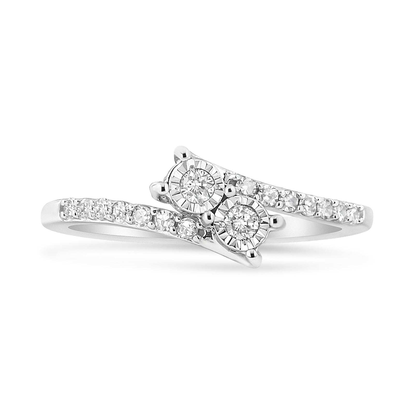 10K White Gold 1/4 Cttw Miracle Set Round Cut Diamond Two-Stone Ring (H-I Color, I2 Clarity) - Size 7 - LinkagejewelrydesignLinkagejewelrydesign
