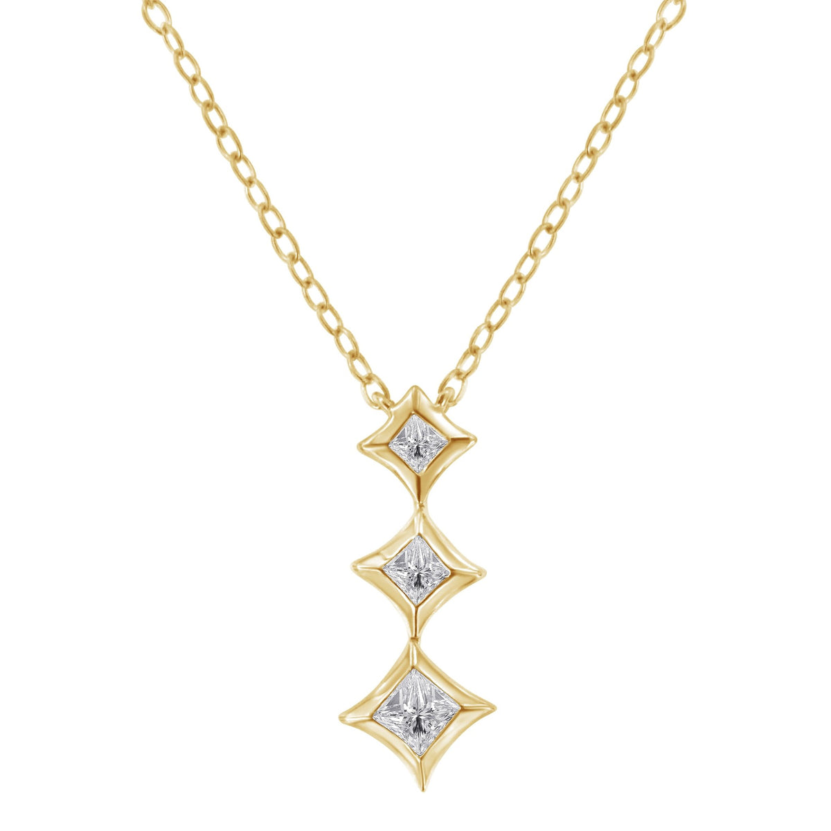 10K White Gold 1/5 Cttw Princess Cut Diamond 3 Stone Drop 18&quot; Pendant Necklace (H-I Color, SI2-I1 Clarity) - LinkagejewelrydesignLinkagejewelrydesign