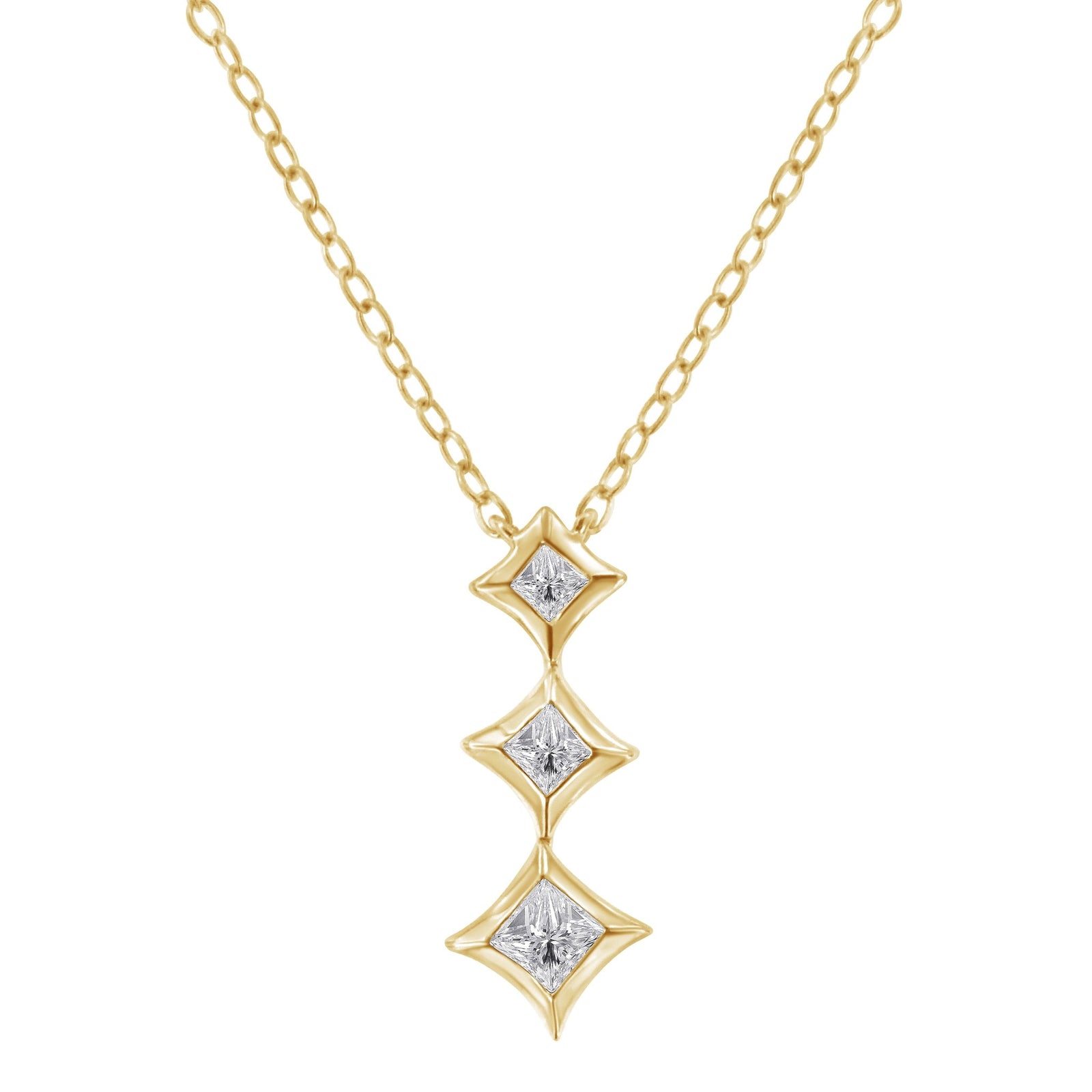 10K White Gold 1/5 Cttw Princess Cut Diamond 3 Stone Drop 18" Pendant Necklace (H-I Color, SI2-I1 Clarity) - LinkagejewelrydesignLinkagejewelrydesign
